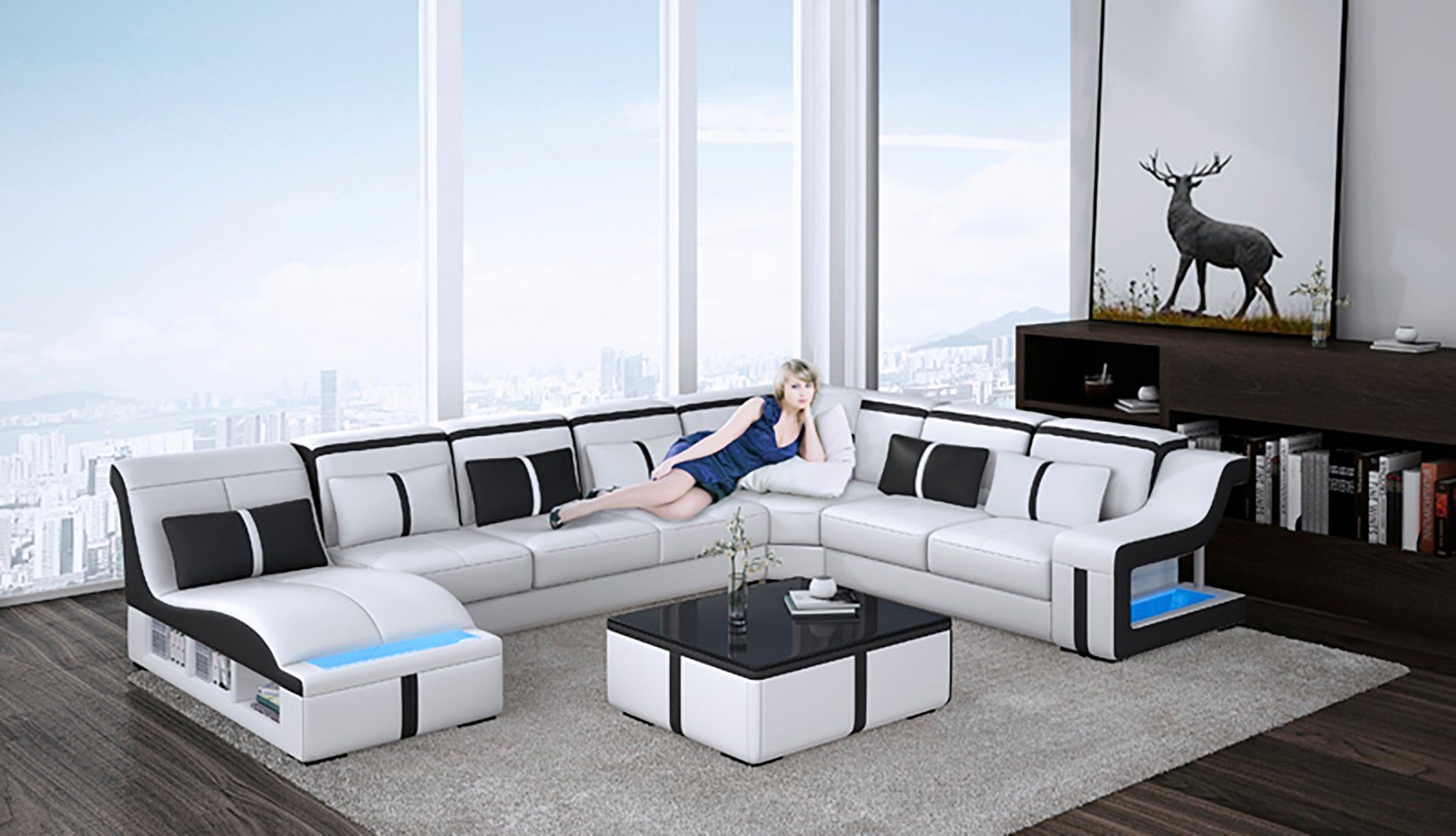 JVmoebel Ecksofa, Ledersofa Couch Wohnlandschaft Ecksofa Design Modern Sofa U-Form