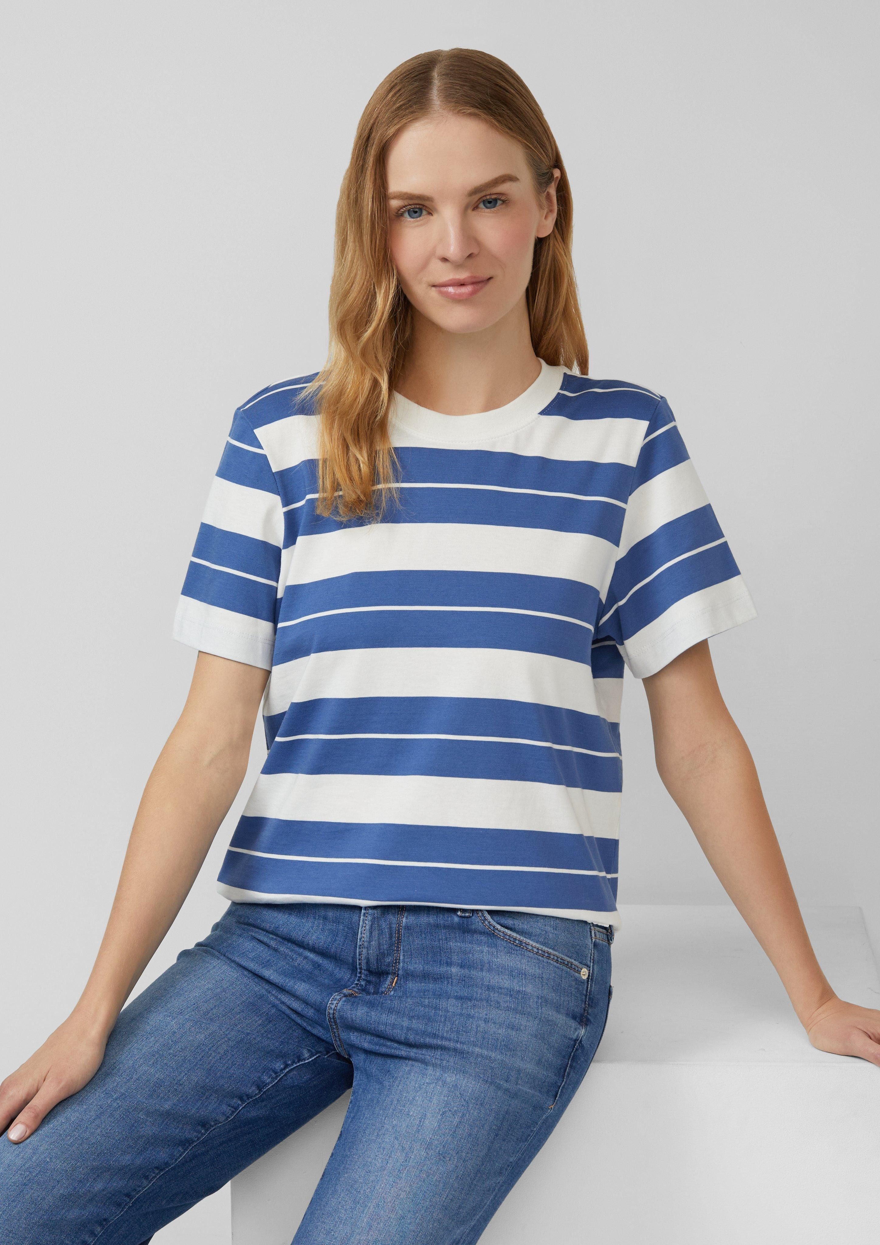 s.Oliver Kurzarmshirt Verkürztes Baumwoll-Streifen-T-Shirt mit Patch günstig online kaufen