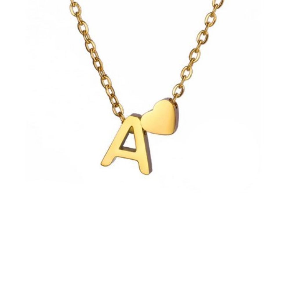 BUNGSA Kette mit Anhänger Buchstaben-Kette A-Z mit Herz gold aus Edelstahl Damen M (1-tlg), Halskette Necklace