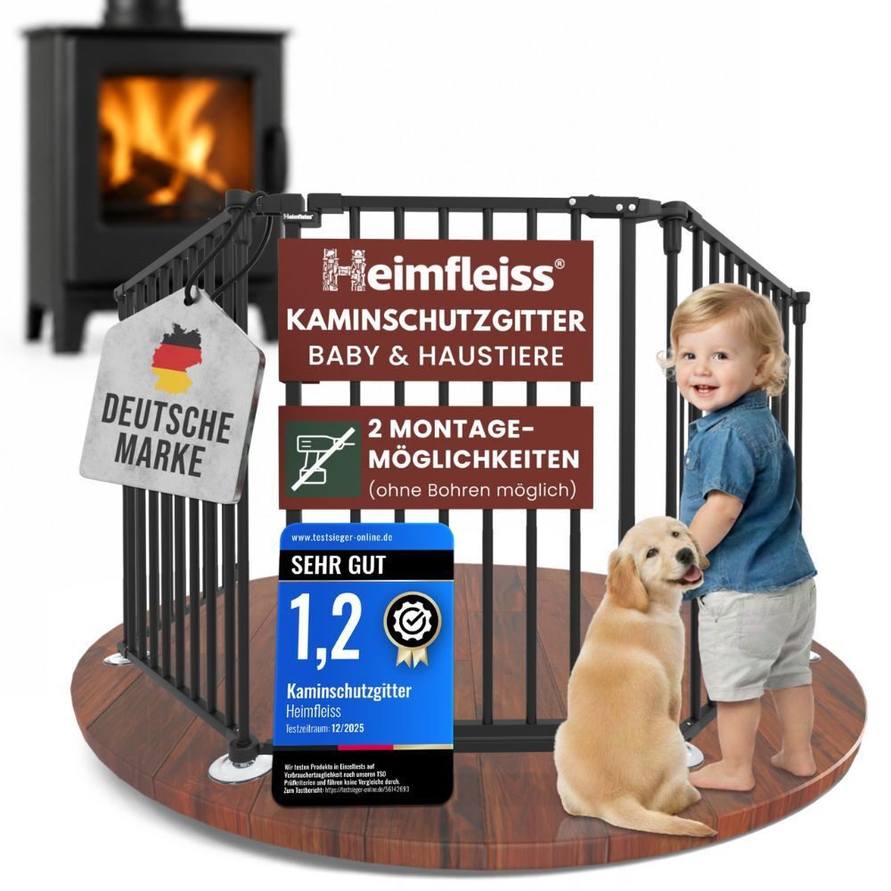 Heimfleiss® Ofenschutzgitter Kaminschutzgitter ohne Bohren Baby Hunde (Treppenschutzgitter Türgitter, 5 St., inkl. Saugnäpfe & Wandhalterungen), 308 cm mit Türfunktion