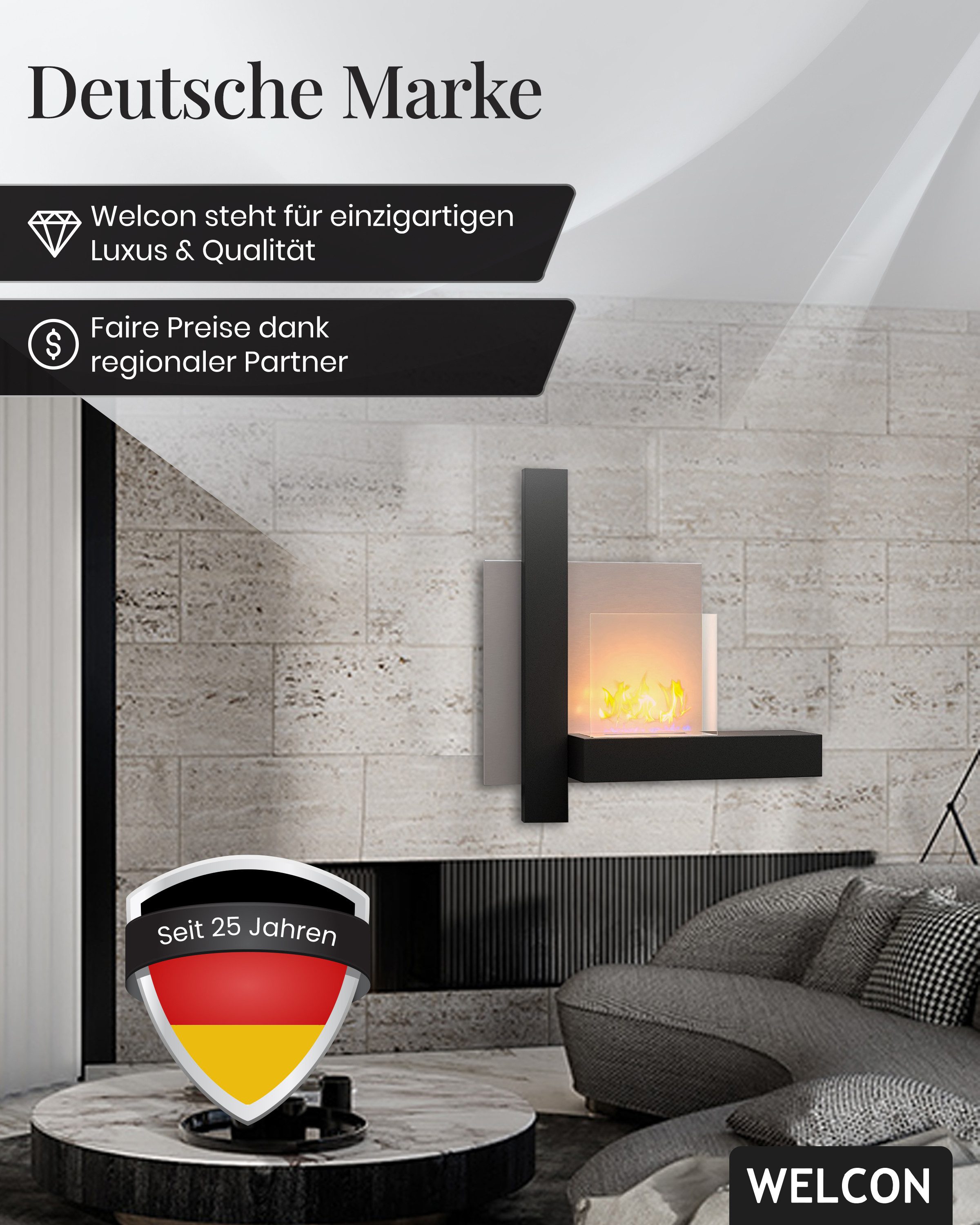 WELCON Echtfeuer-Dekokamin Bioethanol Kamin & Fireplace Oslo, Wandkamin