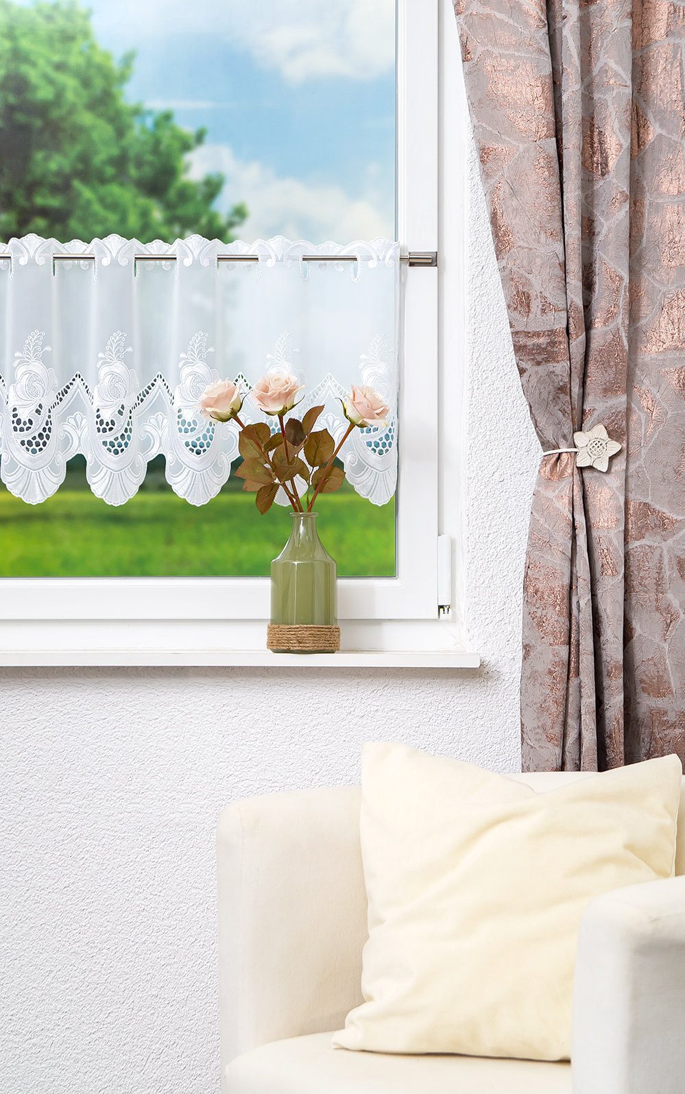 Plauener Spitze® Scheibengardine Röschen (1 St), transparent, HxB 35x48.6cm günstig online kaufen