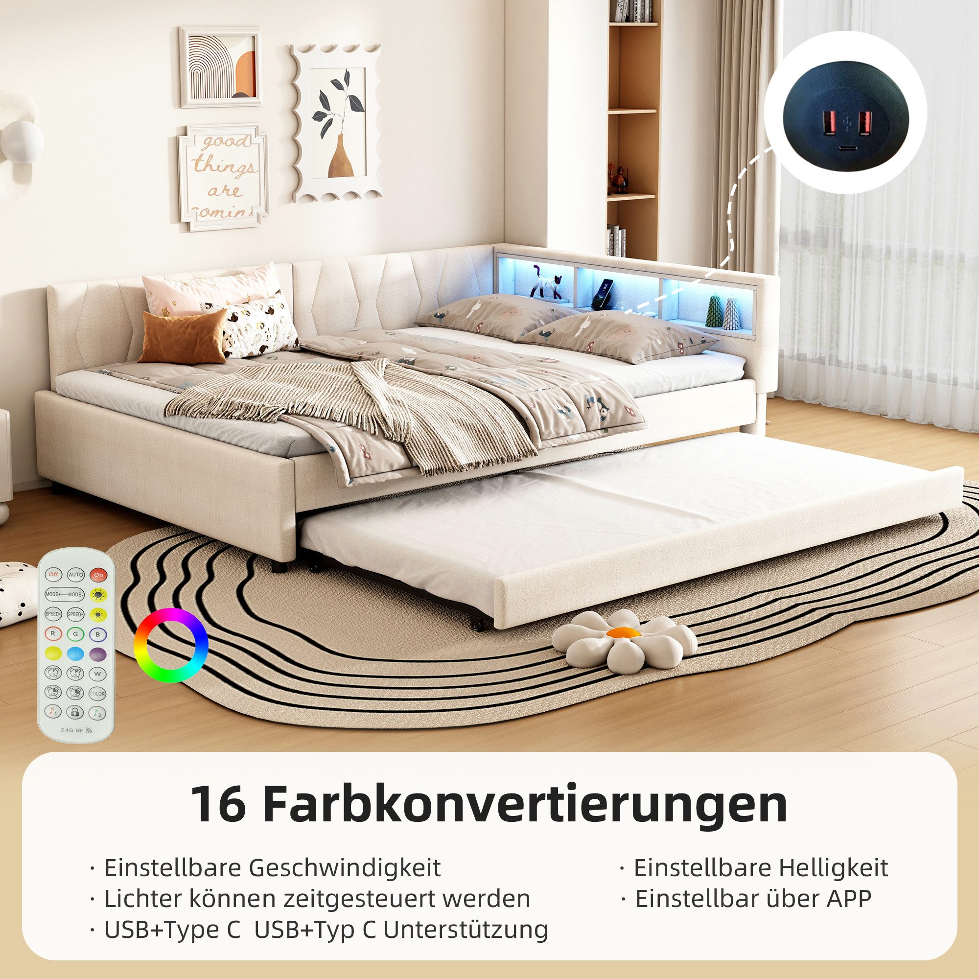 REDOM Schlafsofa Modernes Polsterbett mit LED-Beleuchtung, günstig online kaufen