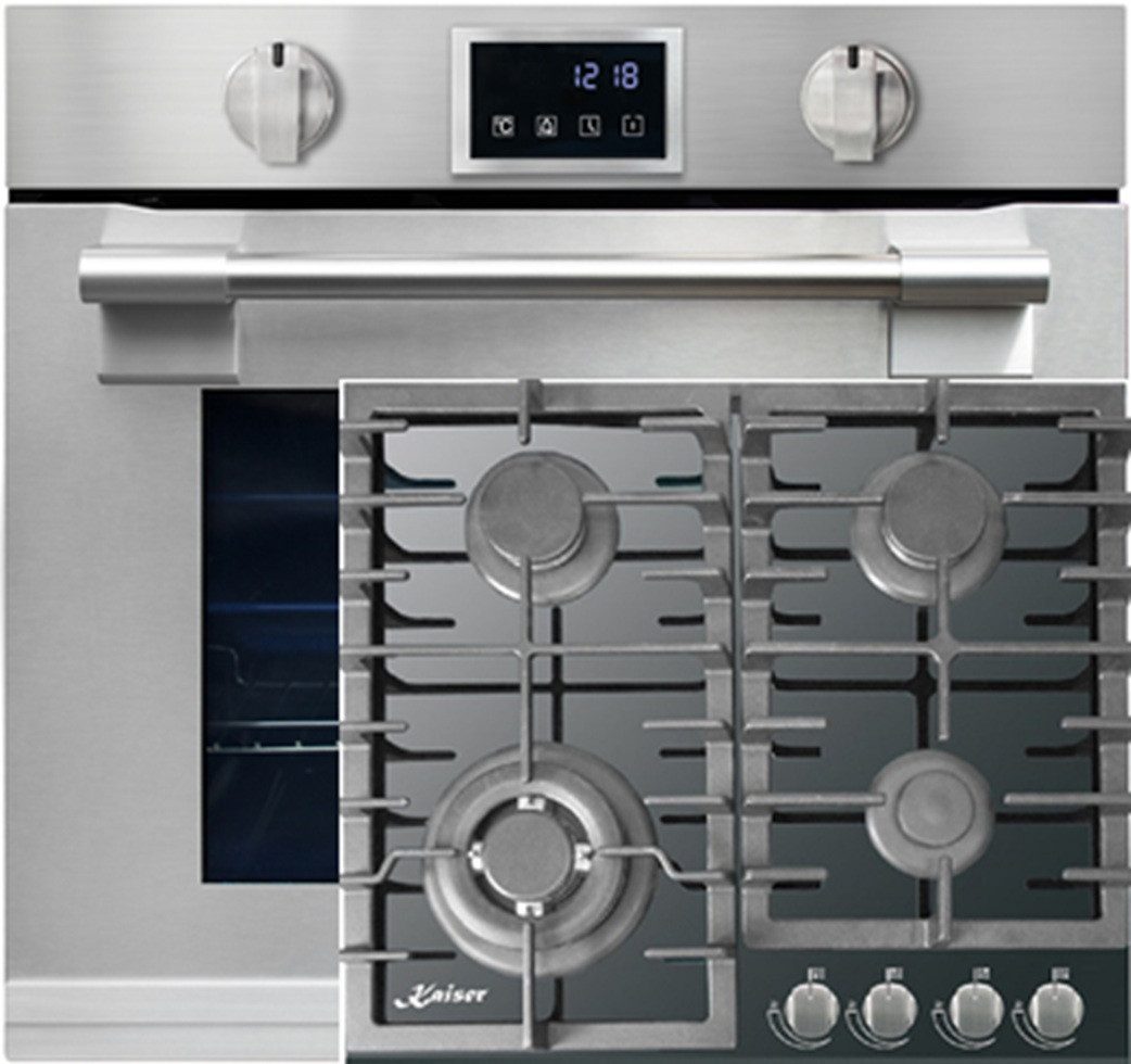 Kaiser Küchengeräte Backofen-Set Herd Set Autark XXL Einbau-Backofen 86L, mit Pyrolyse & AirFry, Touchdisplay, Drehknebel, 11 Funktionen mit Gaskochfeld 60 cm EH 6339+KCG 6383, mit 1-fach-Teleskopauszug, Pyrolyse-Selbstreinigung