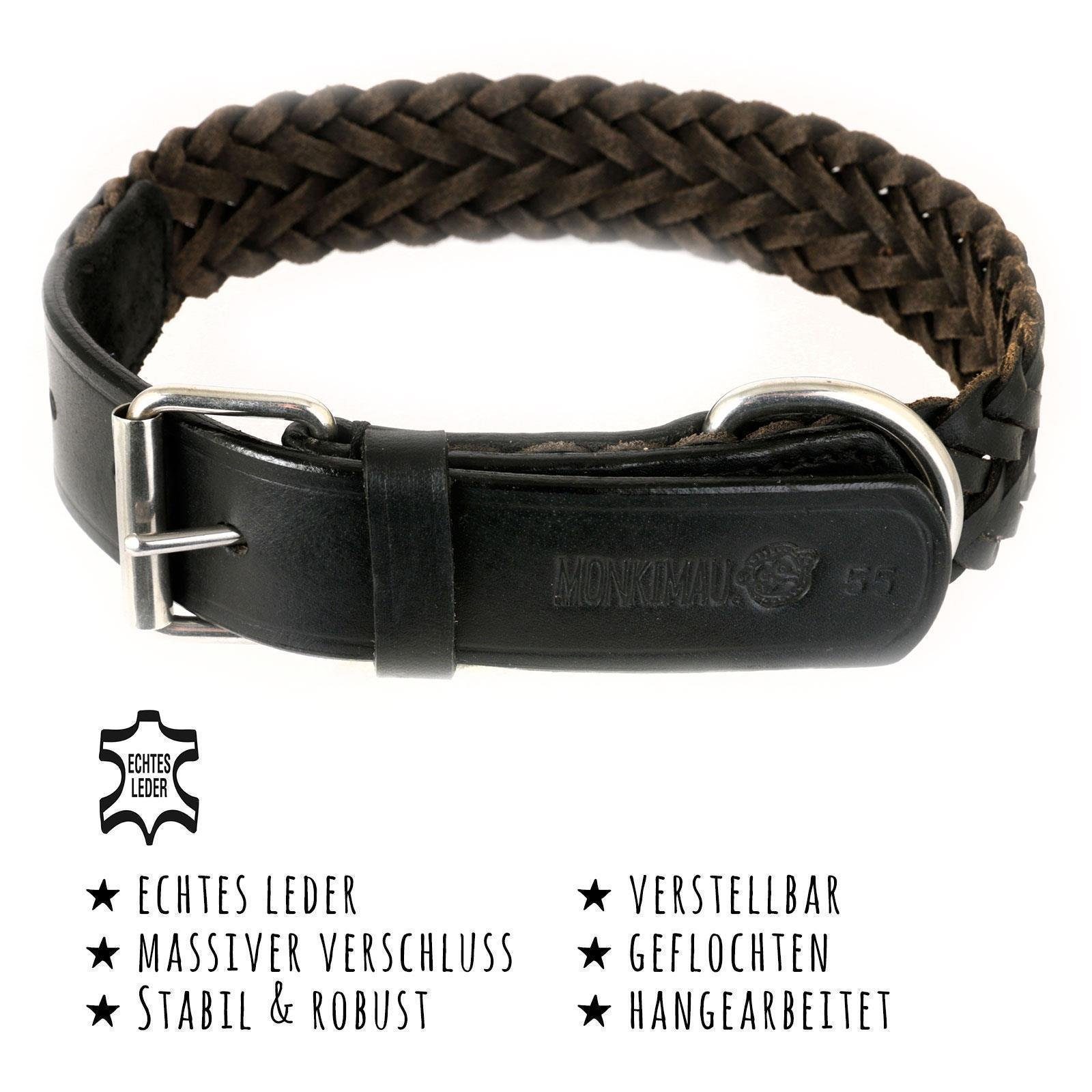 Monkimau Hunde-Halsband Hundehalsband aus Leder geflochten, Leder
