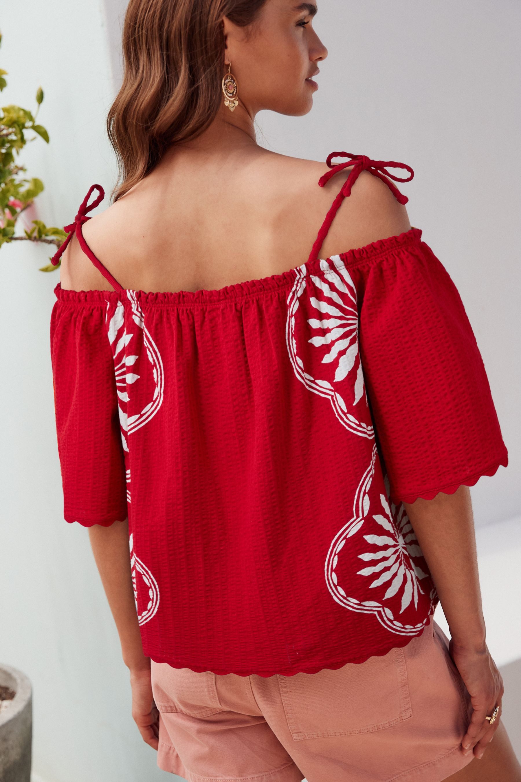 Next Carmenbluse Bardot-Kurzarmoberteil mit Trägern aus Baumwolle (1-tlg) günstig online kaufen