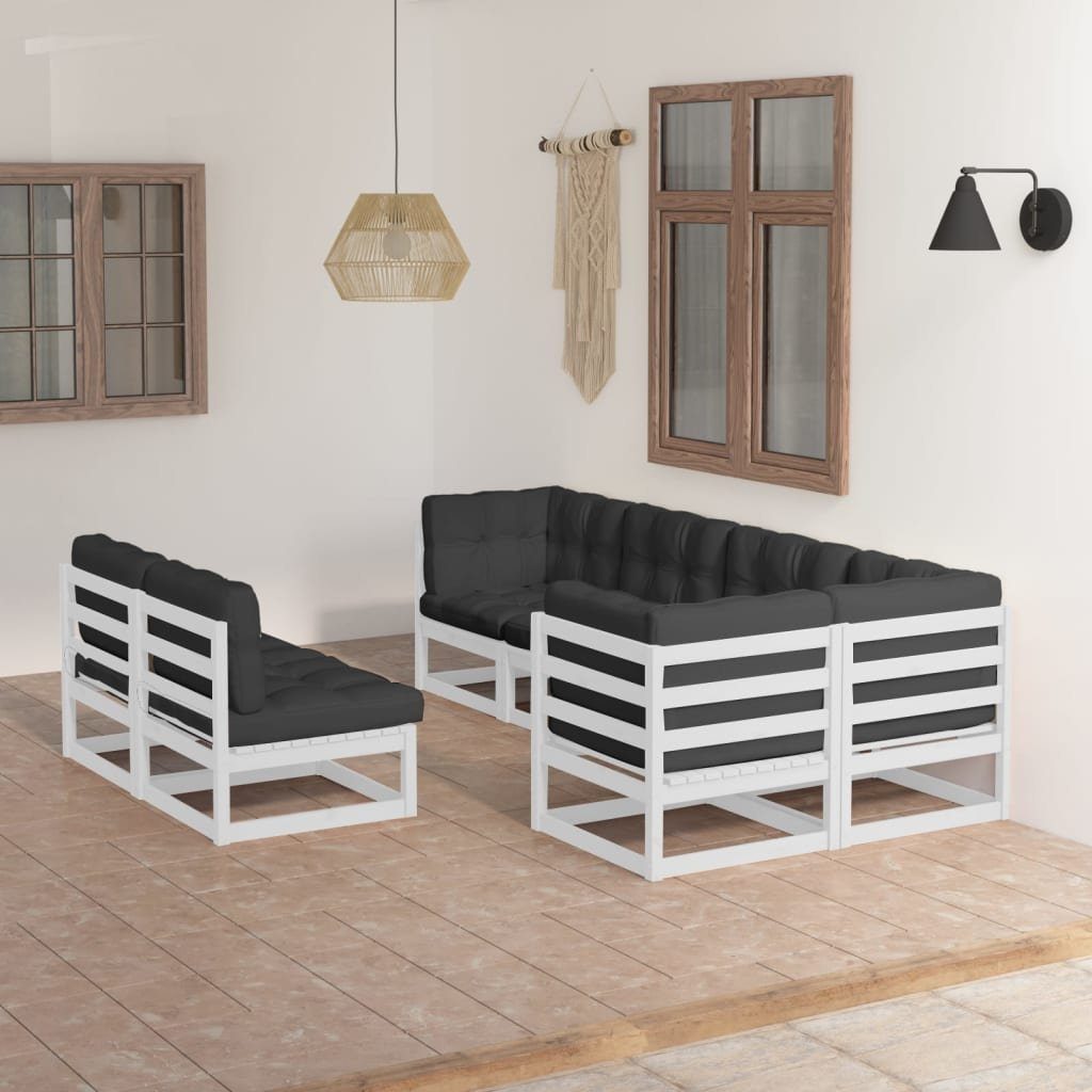 Kissen Garten-Lounge-Set (1-tlg) vidaXL 7-tlg. Kiefer, mit Weiß Massivholz Gartenlounge-Set