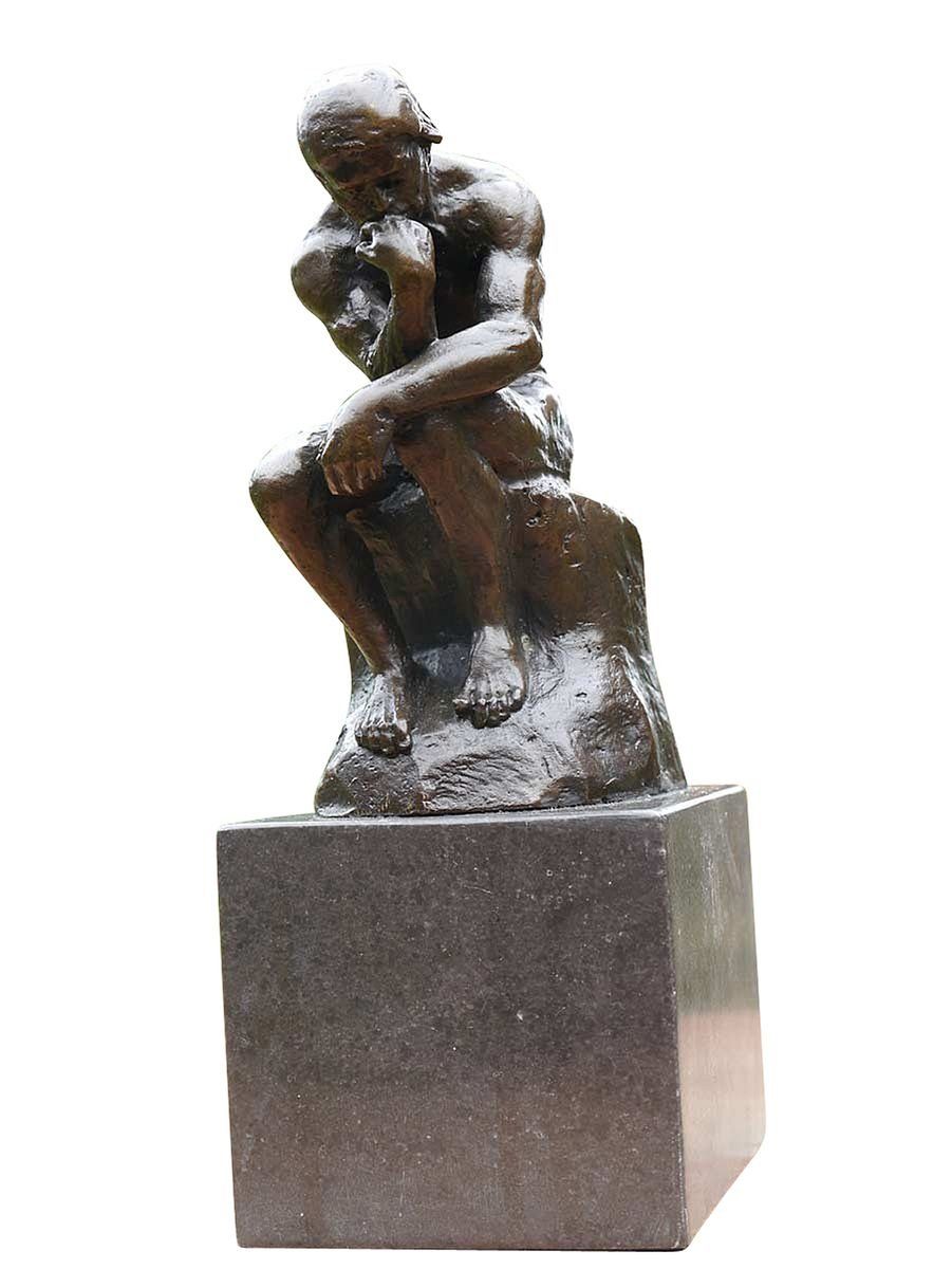 Dekoobjekt Denker-Skulptur: Bronze nach Rodin auf Marmorsockel