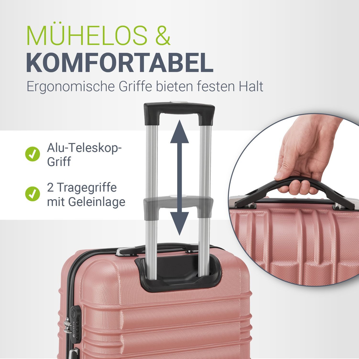 Juskys Trolleyset Rom, 4 Rollen, (4 tlg., 4-teilig), 4 Koffer, 360° Rollen, robuste Hartschale, mit Zahlenschloss