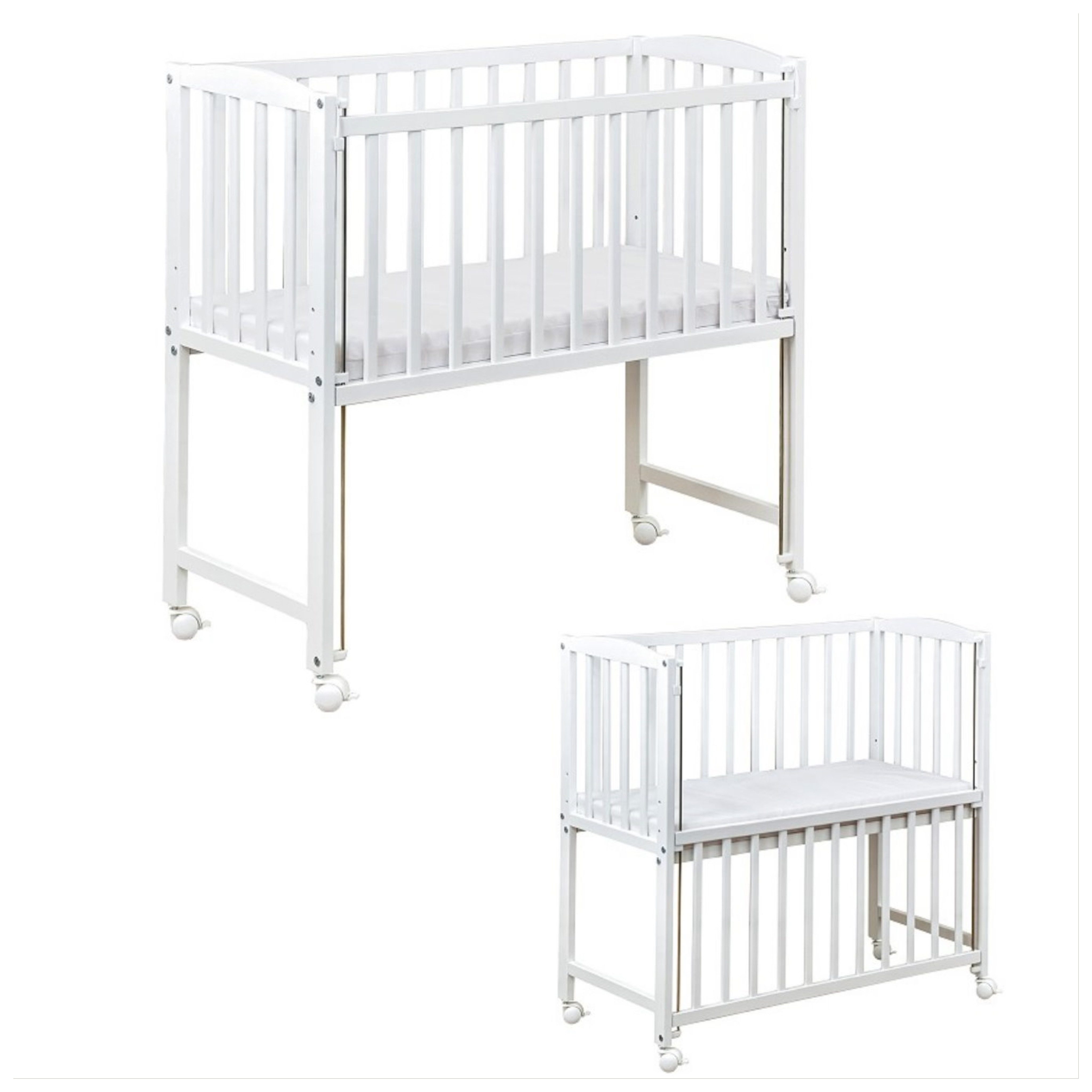 Baby-Delux Stubenbett Beistellbett Komplettset Waffelpique Musselin, Stillbett 90x40 weiß höhenverstellbar, Matratze inkl. komplett Set