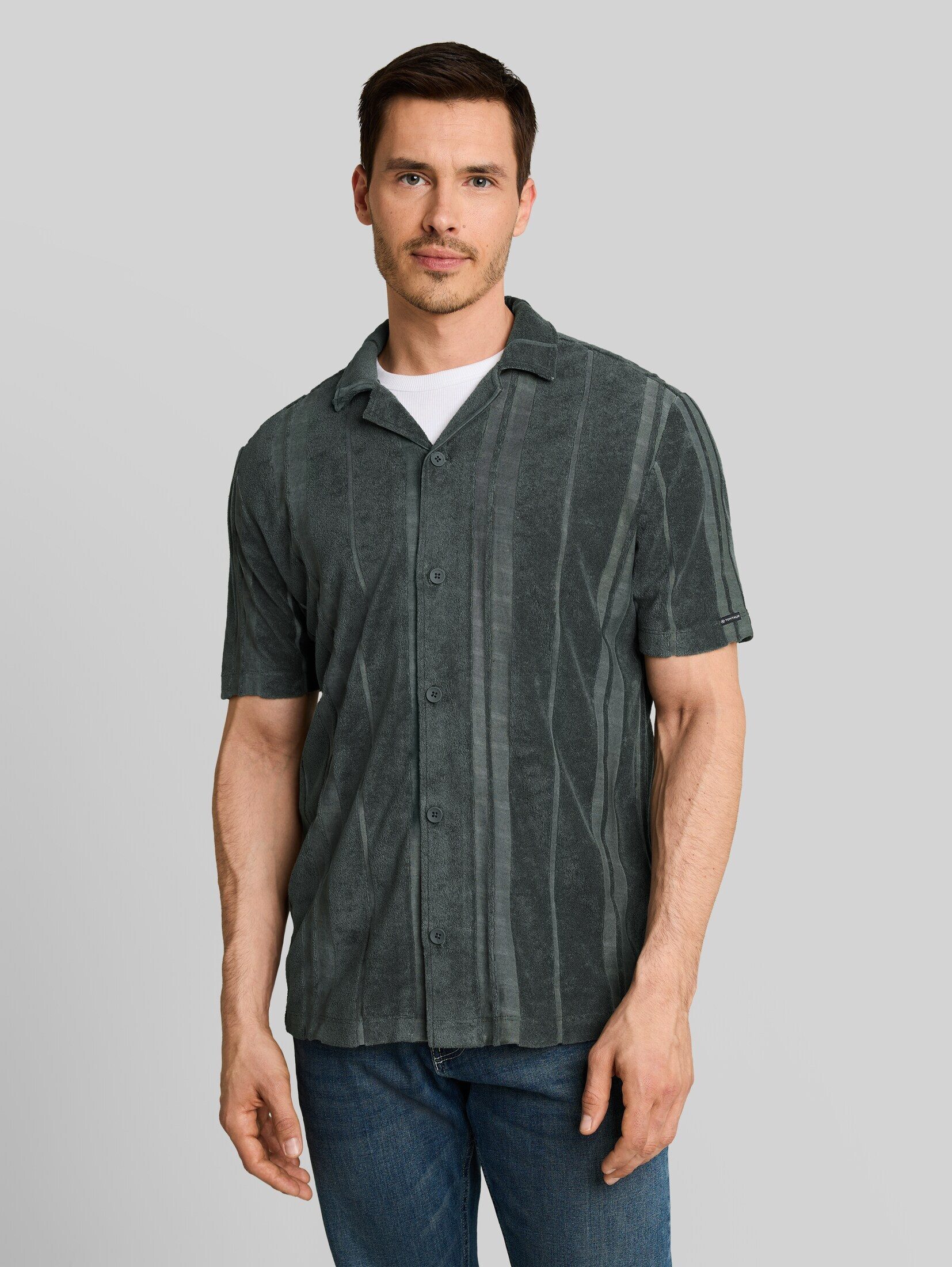 TOM TAILOR Kurzarmhemd Blusen & Shirts Regular Fit Frottee Kurzarmhemd mit Streifenmuster