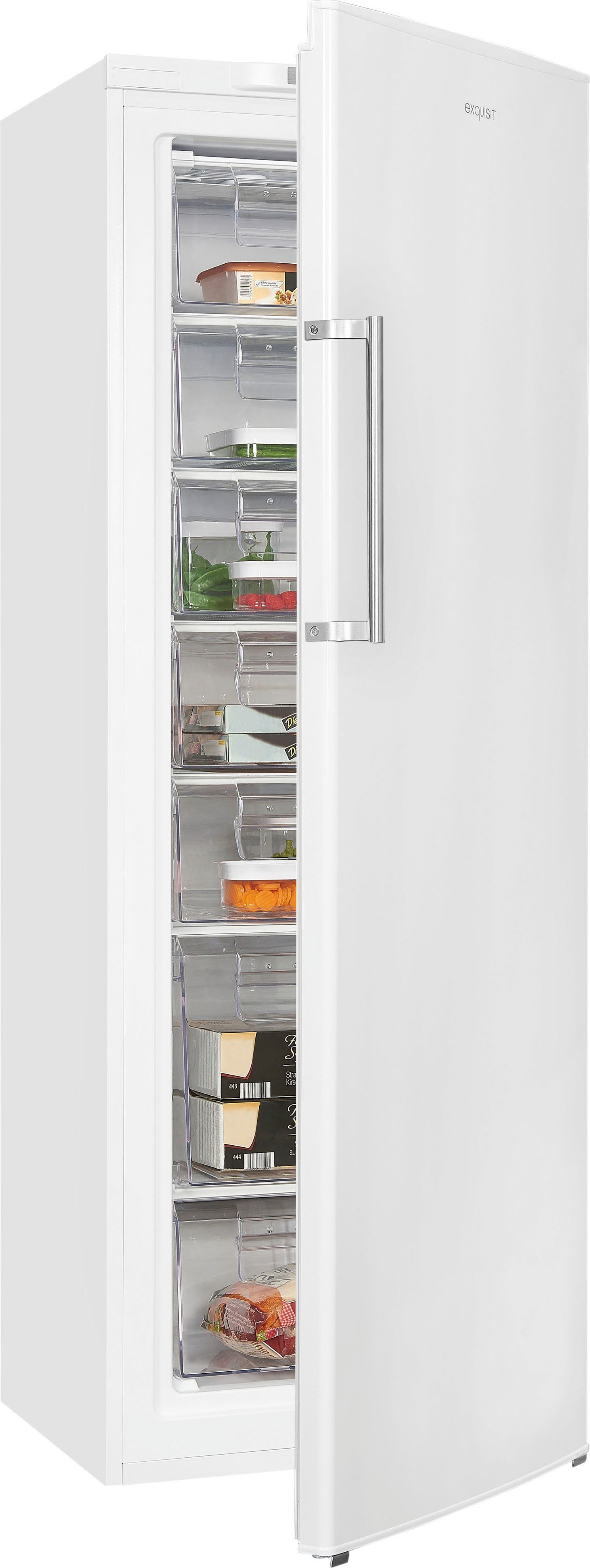 exquisit Gefrierschrank GS280-HE-040D, 171 cm hoch, 60 cm breit, 4*-Gefrierschrank No Frost mit LED-Anzeige & praktischem Griff