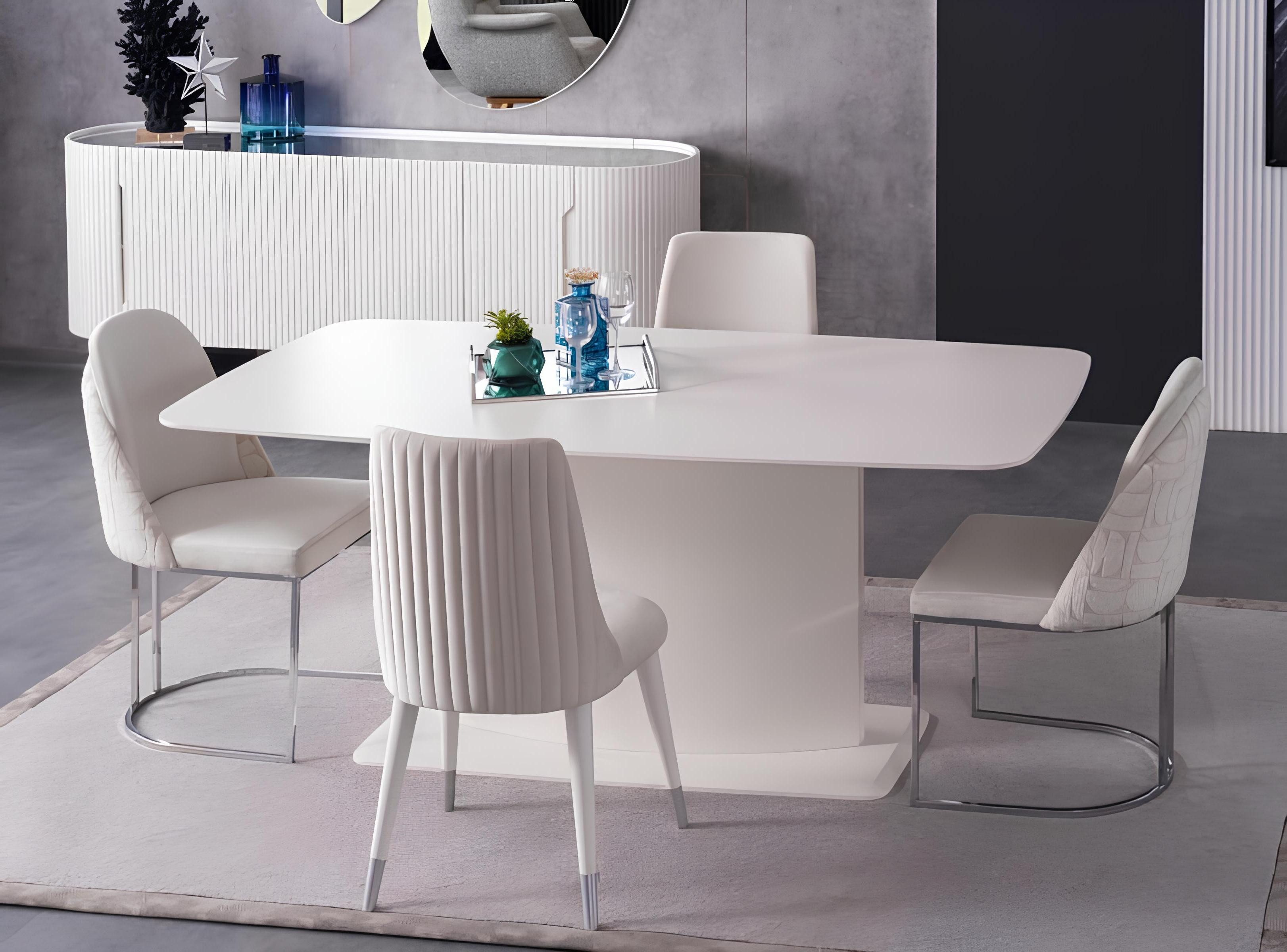 Essgruppe Esszimmer-Set in Weiß mit Esstisch und gepolsterten Stühlen