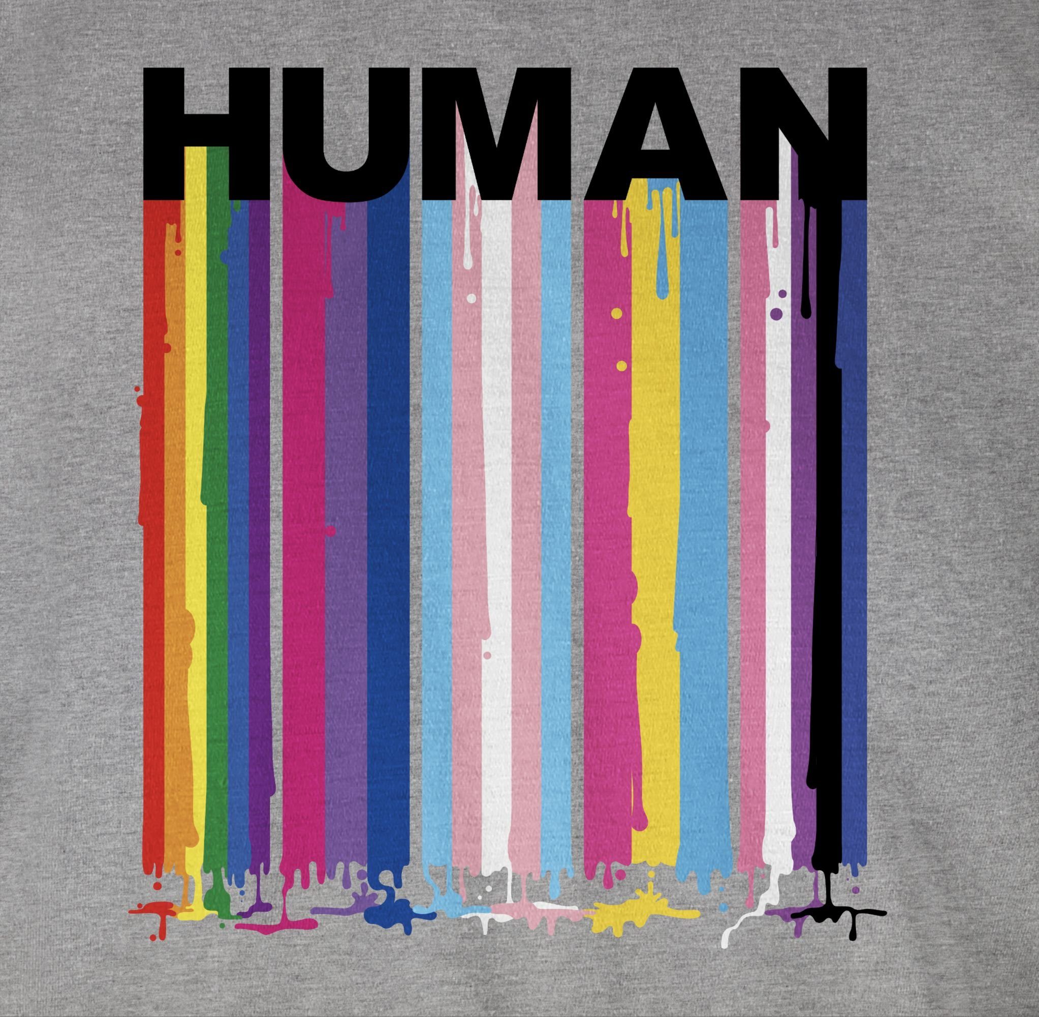 T-Shirt Grau HUMAN Regenbogen Farben meliert LGBT Kleidung Blockschrift Shirtracer Tropfen 3
