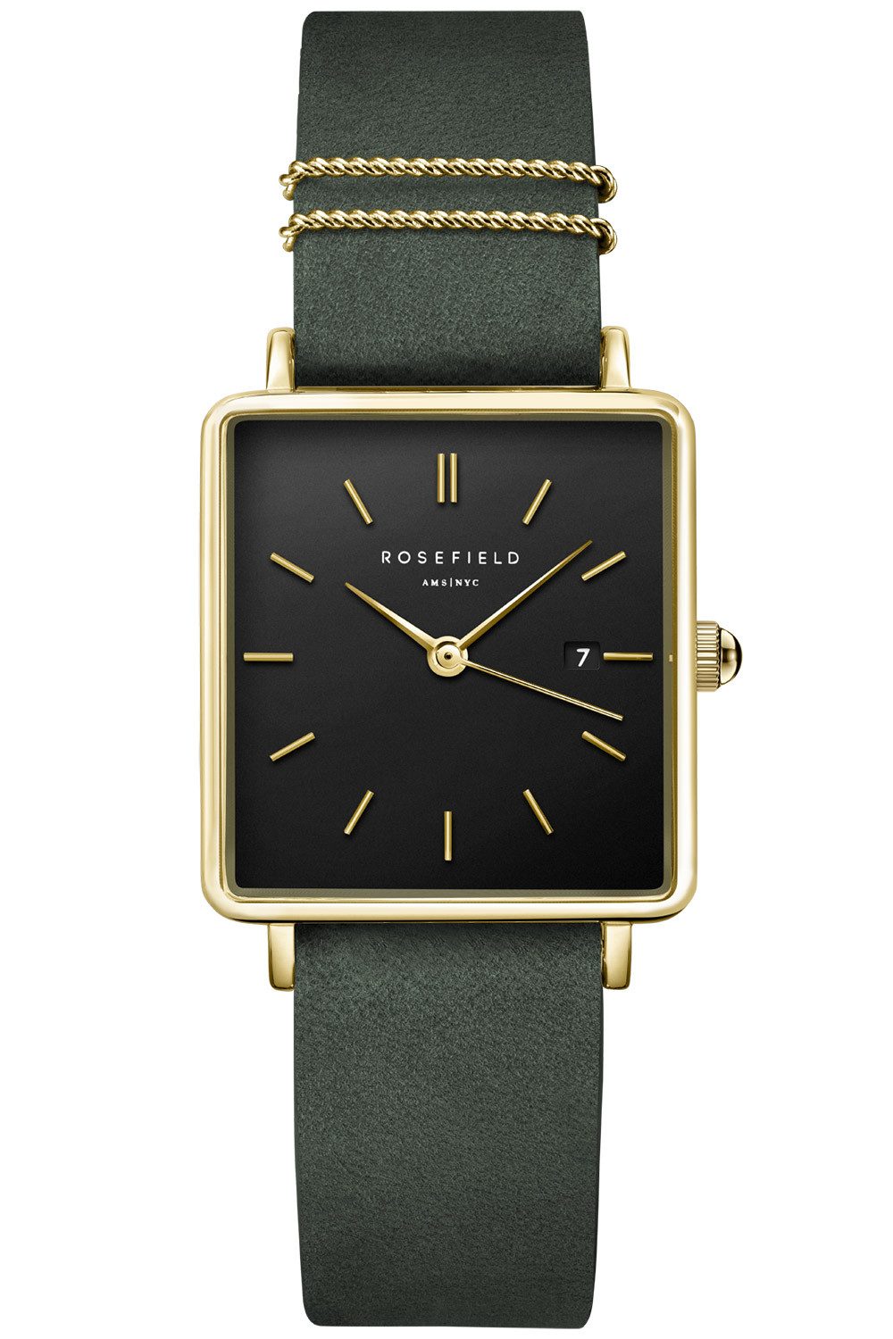 ROSEFIELD Quarzuhr Quarz Boxy Waldgrün/Goldfarben