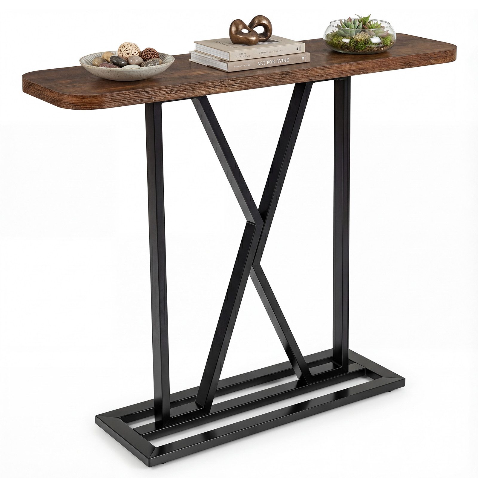 COSTWAY Konsolentisch, schmal 100 cm Flurtisch mit geometrischem Metallgestell