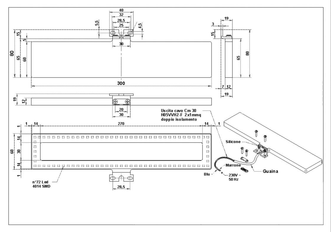 ADOB Aufbauleuchte Spiegelleuchte, LED fest integriert, Tageslichtweiß, 30 cm