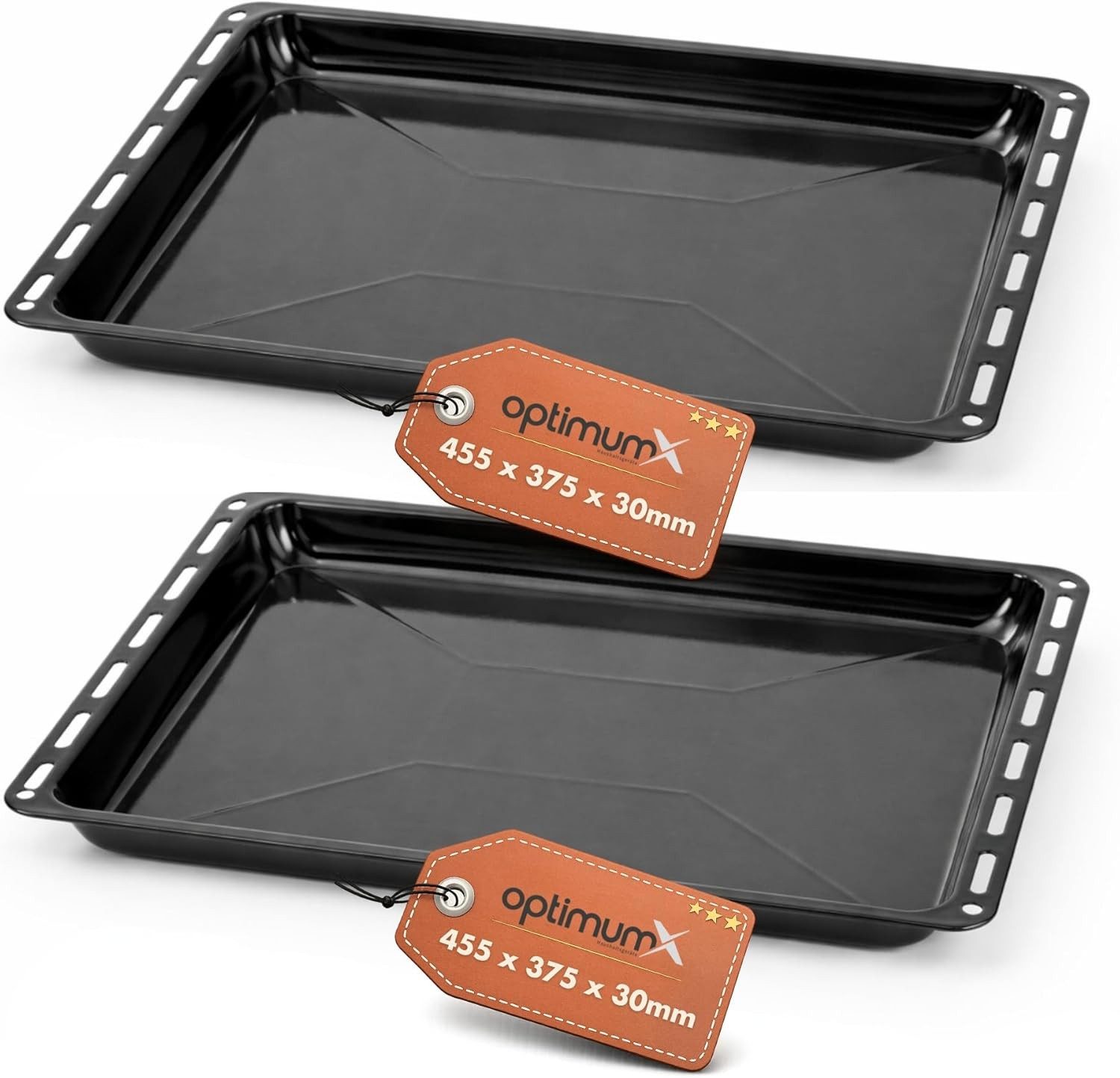 optimumX Backblech Emailliert Backblech, rechteckige Fettpfanne/Kuchenblech für Backofen, (2-St), Emailliert, Extra Tiefe Emaillierte Fettpfanne, Kratzfest & Rostfrei