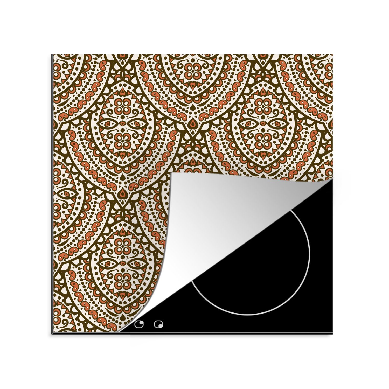MuchoWow Herdblende-/Abdeckplatte Muster - Orange - Braun, Vinyl, (1 tlg), 78x78 cm, Ceranfeldabdeckung, Arbeitsplatte für küche