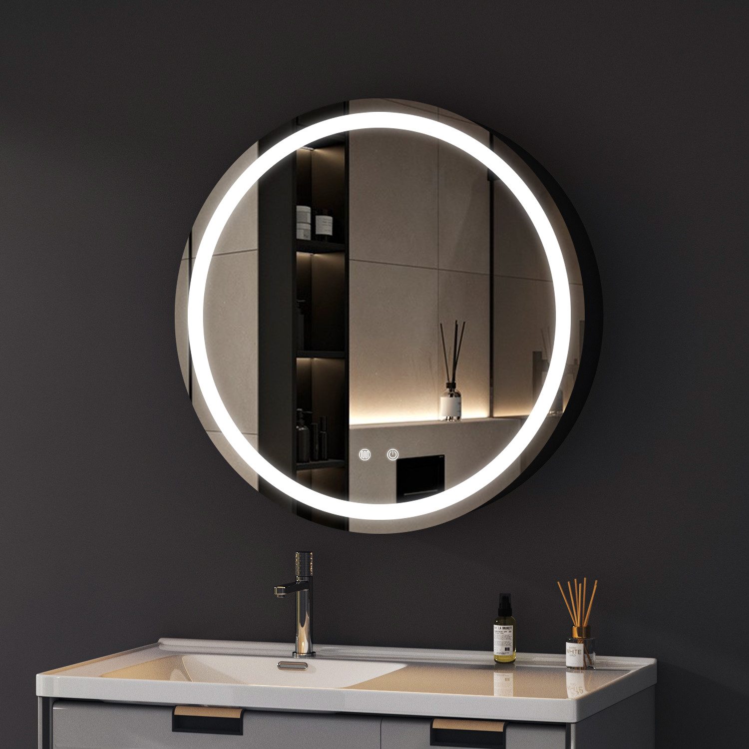 WDWRITTI Badspiegel Spiegelschrank 80x80 Badschrank Schwarz günstig online kaufen