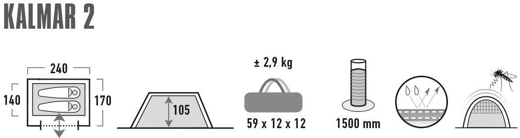 Kalmar Tunnelzelt Peak (mit Zelt 2, Transporttasche) Personen: 2 High