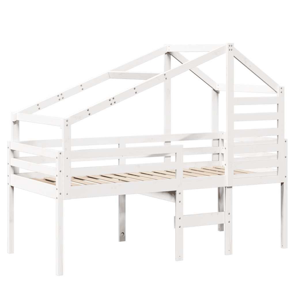 vidaXL Bett Hochbett mit Dach Weiß 90x190 cm Massivholz Kiefer