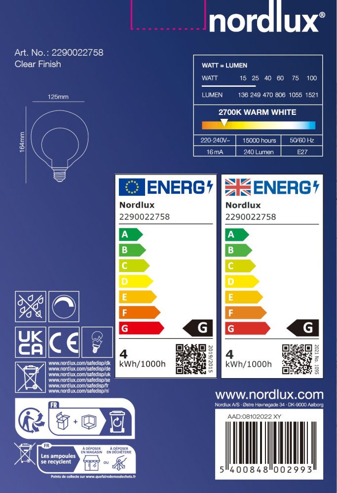 Nordlux LED-Leuchtmittel Lampe Deco E27 G125 günstig online kaufen