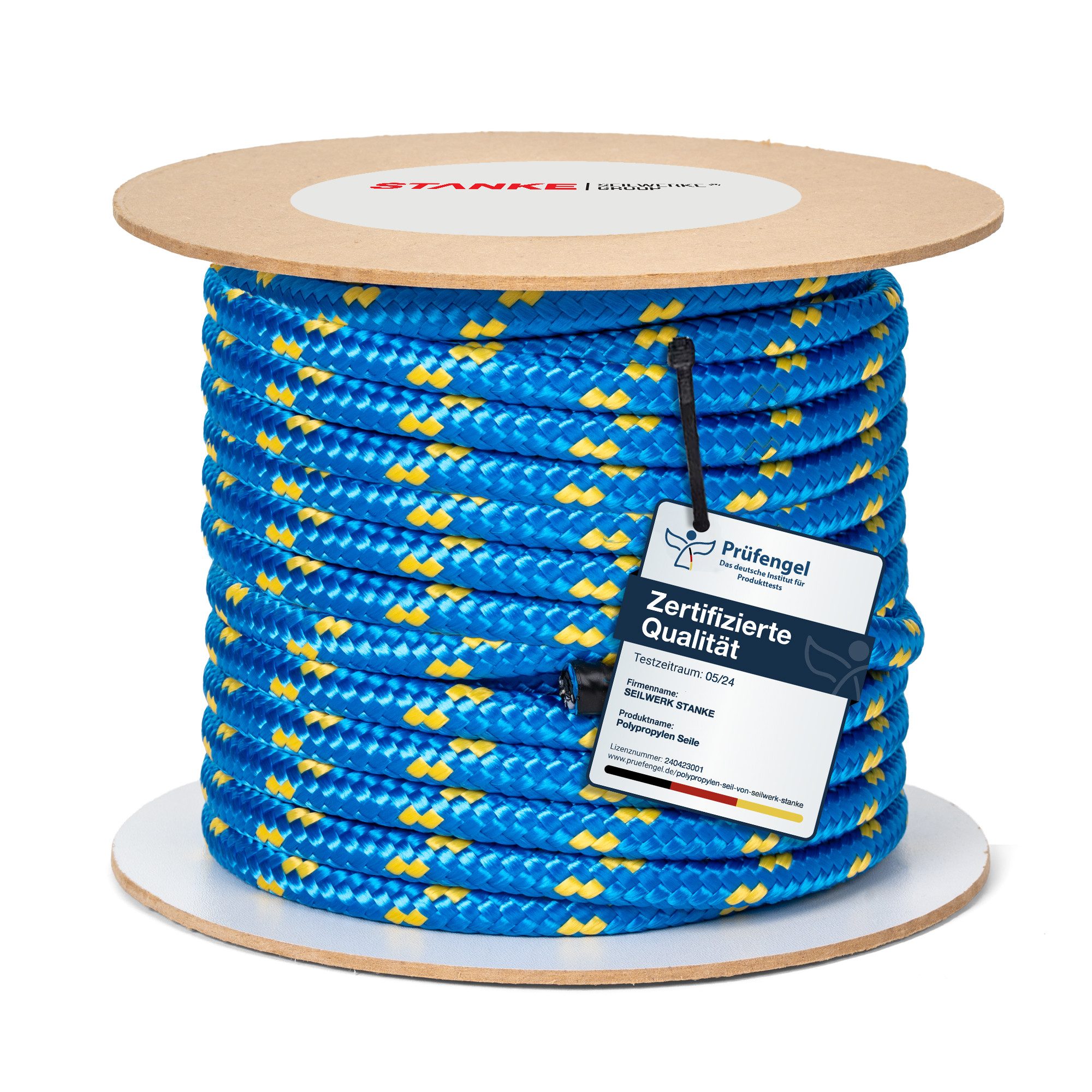 STANKE Polypropylenseil 14 mm - 20 m Blau-Gelb Wäscheleine für Garten, Balkon Seil, Dicke Schnur für Transport, Bauwesen, Segelzubehör PP Seil