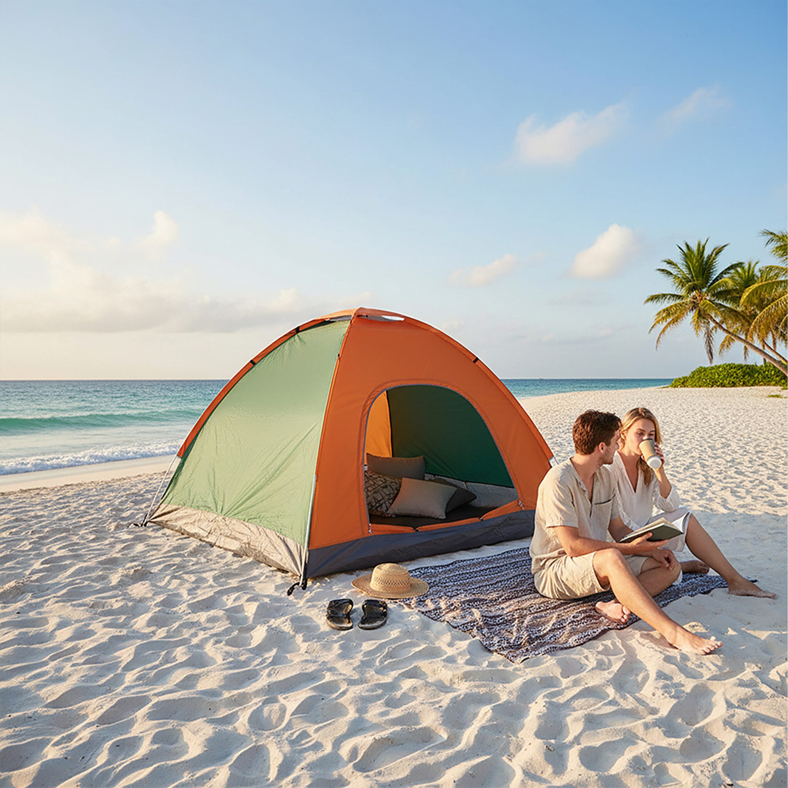 relaxdays Wurfzelt Pop Up Zelt Strand, Orange-Grün
