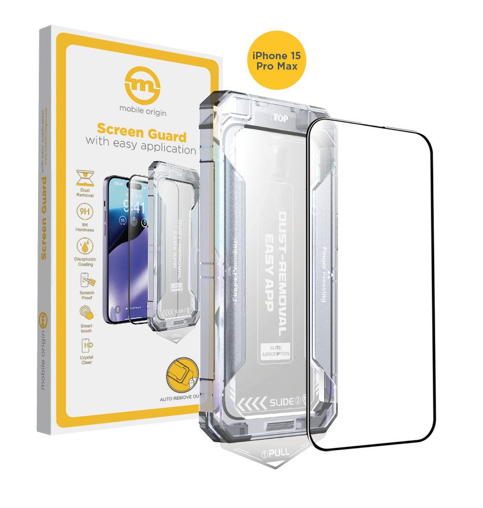Mobile Origin Displayschutzglas 2x / 1x Panzerglas für iPhone 15 Pro Max Displayschutz Schutzglas für Apple iPhone 15 Pro Max, Displayschutz-Set, 1 Stück, 9H Hartglas, Gehärtetes Glas, Anti-Fingerabdruck, Case-Friendly