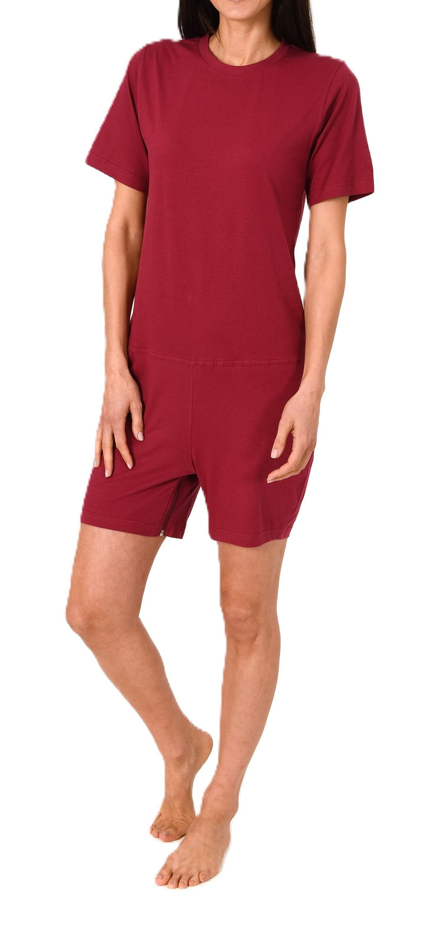 Normann Pyjama Damen Pflegeoverall kurzarm Einteiler mit Reißverschluss am Bein