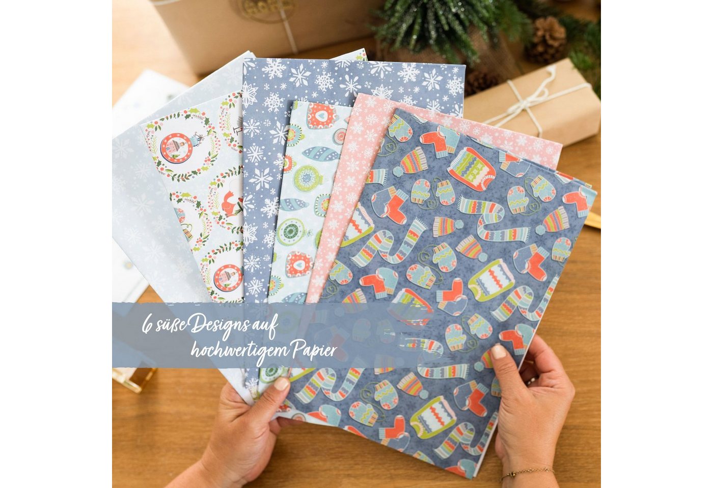 Thumbnail - PAPIERDRACHEN Geschenkpapier 6 Bögen Weihnachtsgeschenkpapier - tolle Designs - Mit Anhängern, 6 verschiedene Designs un...
