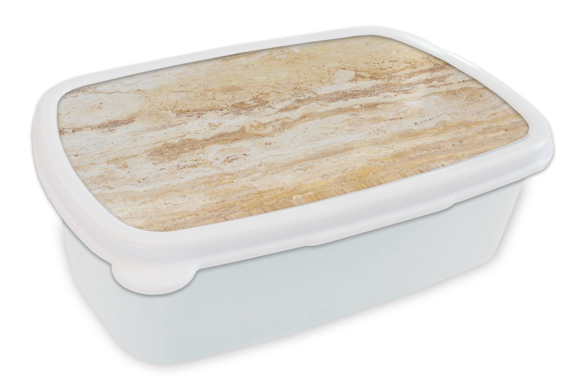 MuchoWow Lunchbox Marmor - Sand - Textur, Kunststoff, (2-tlg), Brotbox für Kinder und Erwachsene, Brotdose, für Jungs und Mädchen weiß
