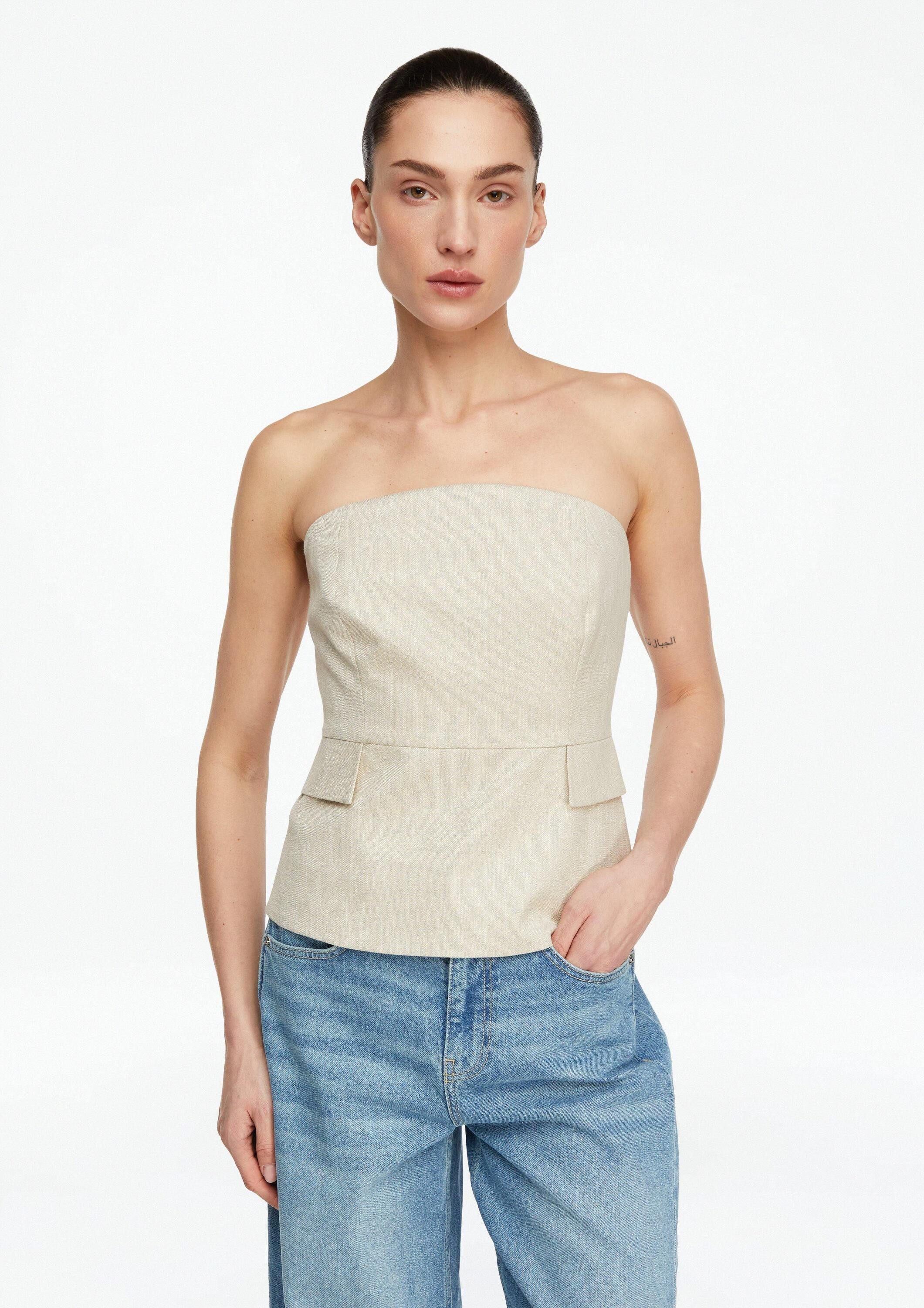 comma Blusentop Bluse Schulterfreies Corsagen-Top mit Glitzer