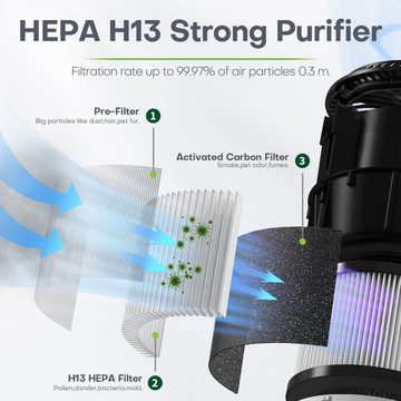 CONOPU Luftreiniger, Allergiker, Air Purifier Hepa H13 Filter Luftfilter mit 3 Filterstufen