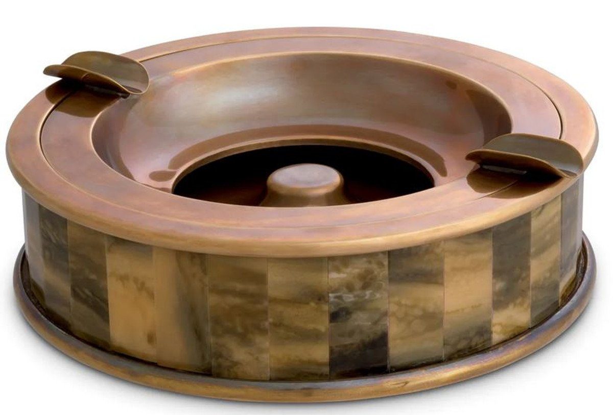 Aschenbecher Casa Padrino Luxus Aschenbecher Vintage Messing / Braun Ø 20,5 x H. 6,5 cm - Runder dekorativer Aschenbecher - Deko Accessoires - Luxus Qualität