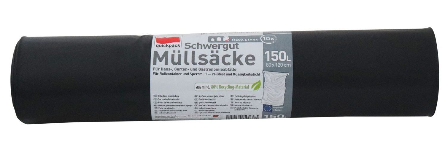 QuickPack Müllbeutel 12x 10er Rolle Sperrmüllsack 150L 80x120cm schwarz stabile Abfallsäcke