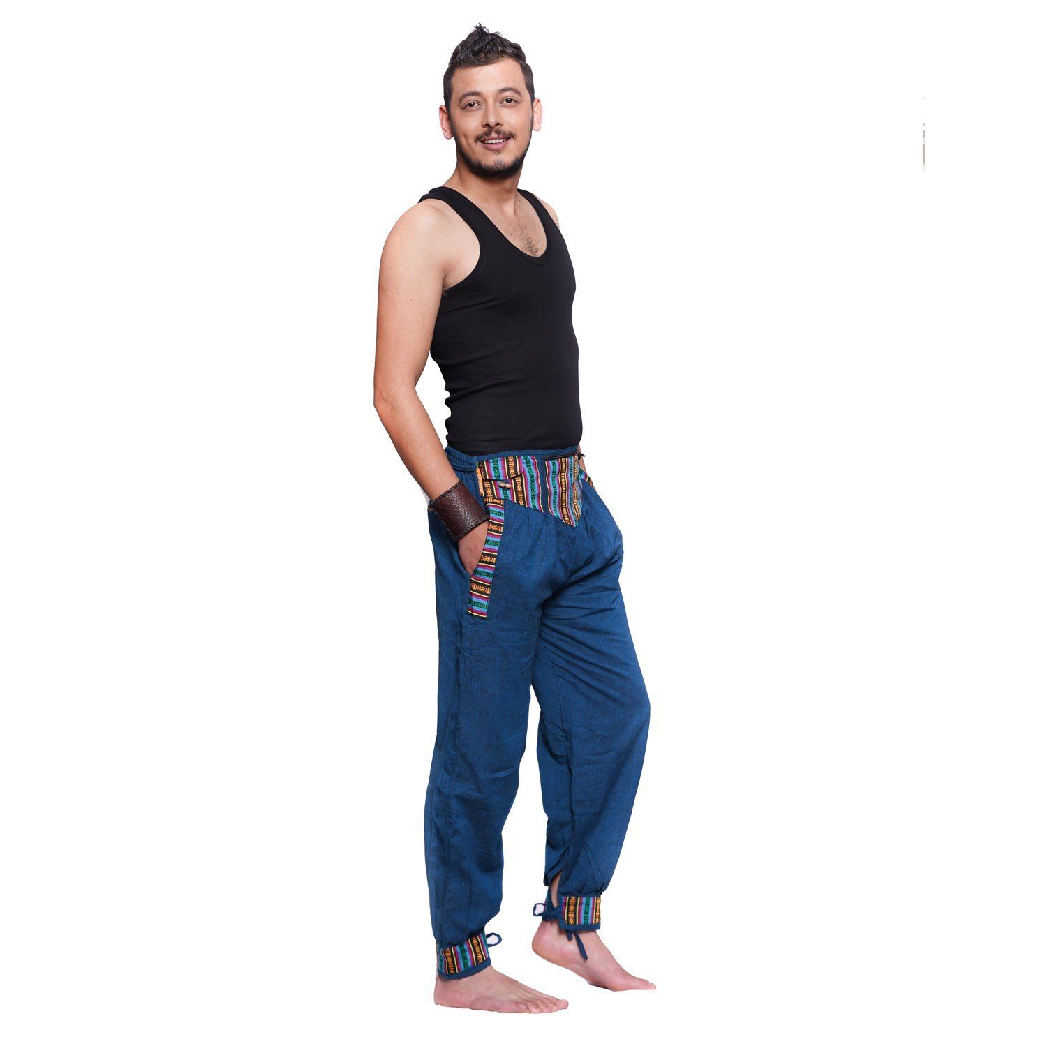 Stoffhose Bund Stoffhose gewebtem mit Blau Bindeband) bestickt Thamel 1-tlg., breitem SIMANDRA (Herren, Freizeithose mit