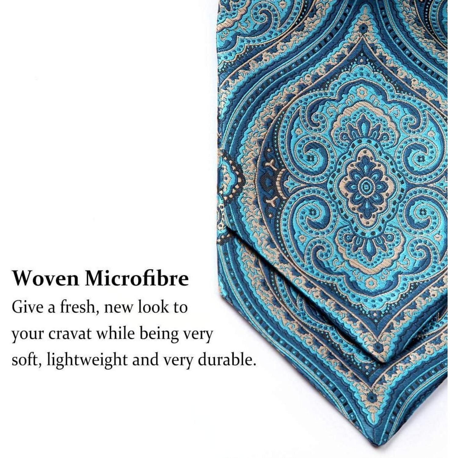 LuxusKollektion Krawatte Ascot Halstuch Einstecktuch Herren Paisley Blau Beige Einheitsgröße