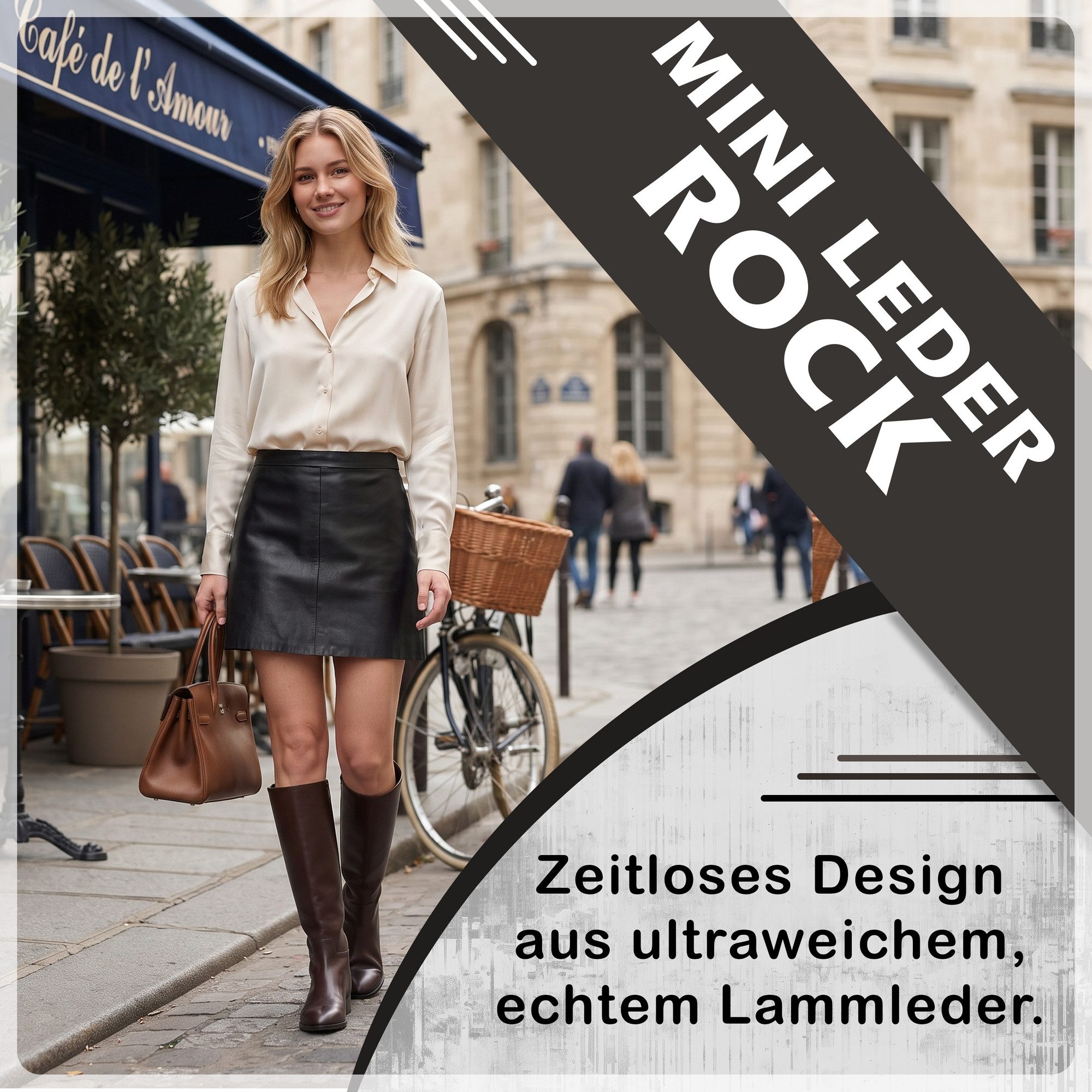 German Wear Lederrock Trend451R Mini Mini Lederrock echtes Leder schwarz – Bild 4 von 5