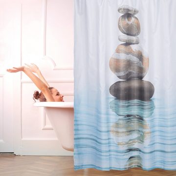 relaxdays Duschvorhang Duschvorhang Steine auf Wasser 180x180cm Breite 180 cm