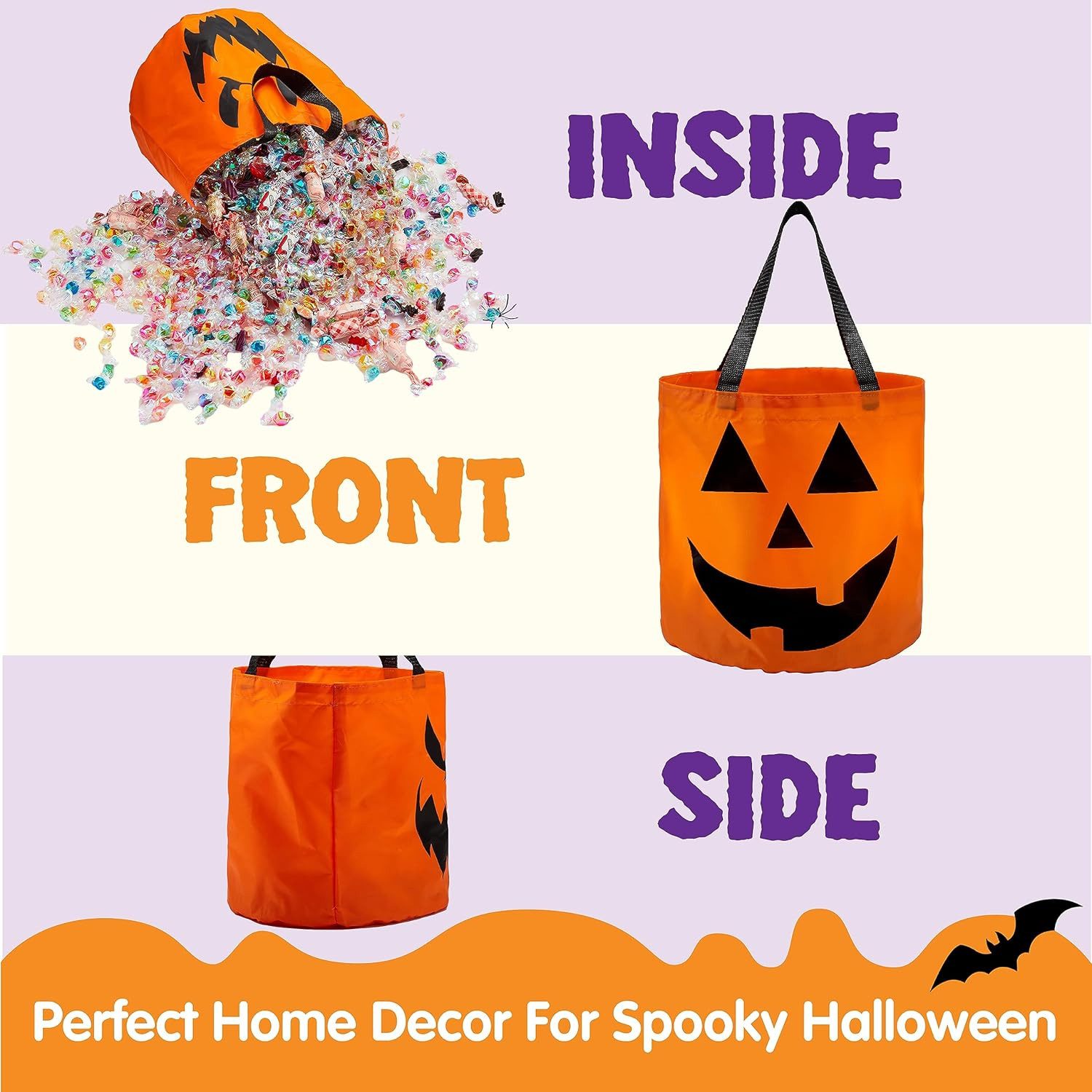 JOYIN Geschenk-Tragetasche JOYIN 2 Halloween Süßigkeiten-Tüten mit LED, orange wiederverwendbar – Bild 4 von 5