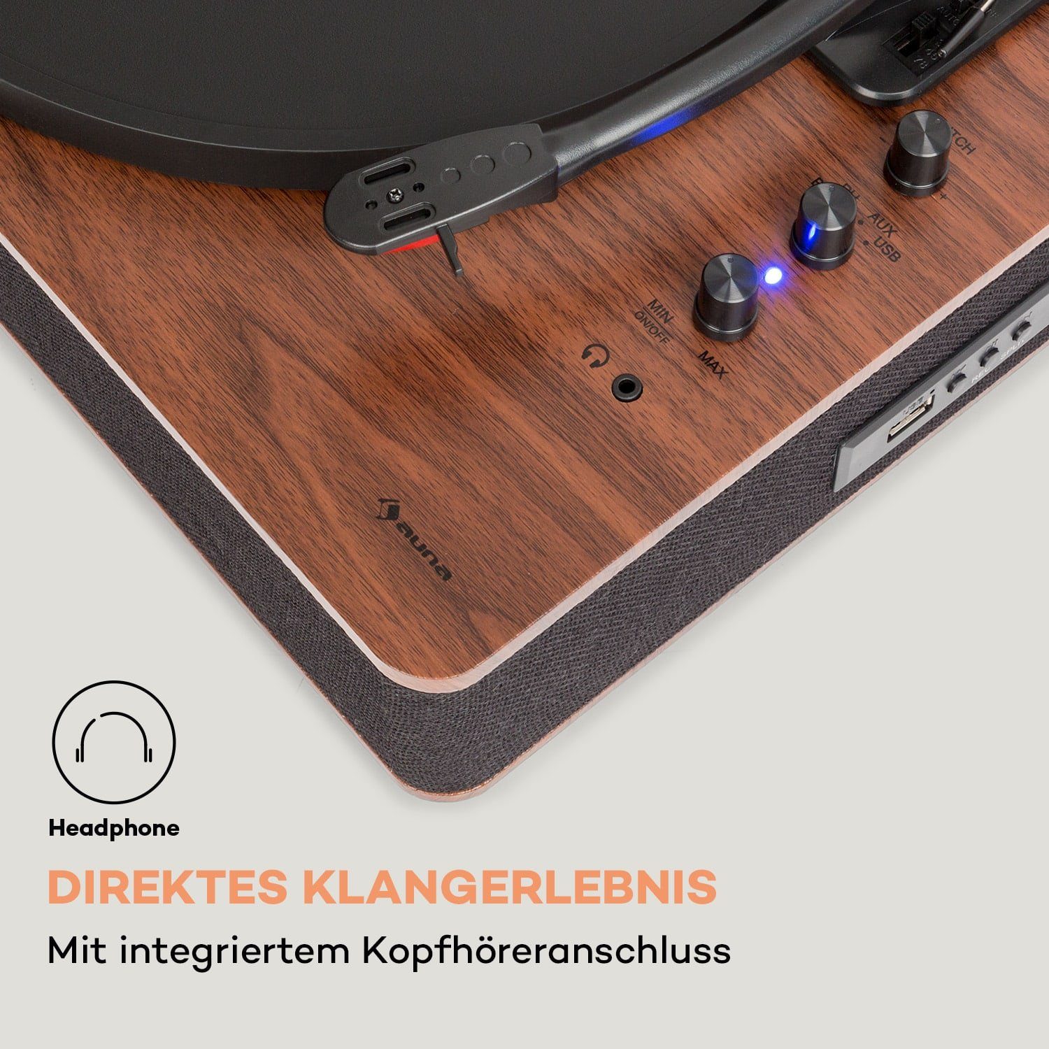 Auna TT-Classic Vinyl (Riemenantrieb, Schallplattenspieler Bluetooth, Lautsprecher mit Plus Plattenspieler) Plattenspieler