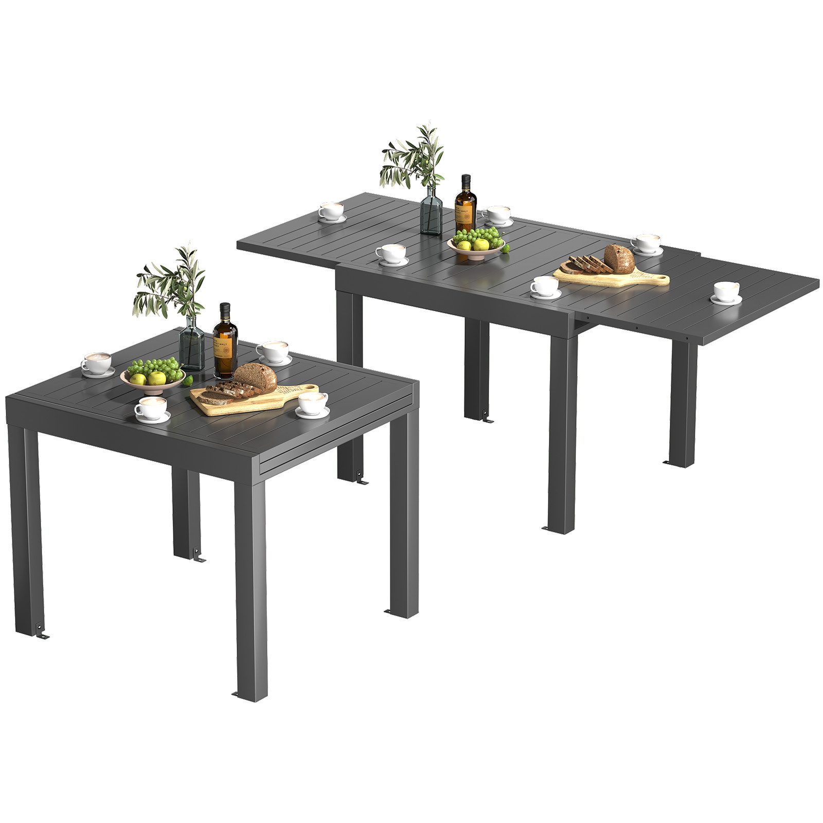 HOMALL Gartentisch Balkontisch, rostfreies Aluminium Ausziehtisch für 6-10 Personen (Doppelausziehtisch mit Auszügen 80/160cm und 130/260 cm Verschiedene Stuhlkombinationen möglich)
