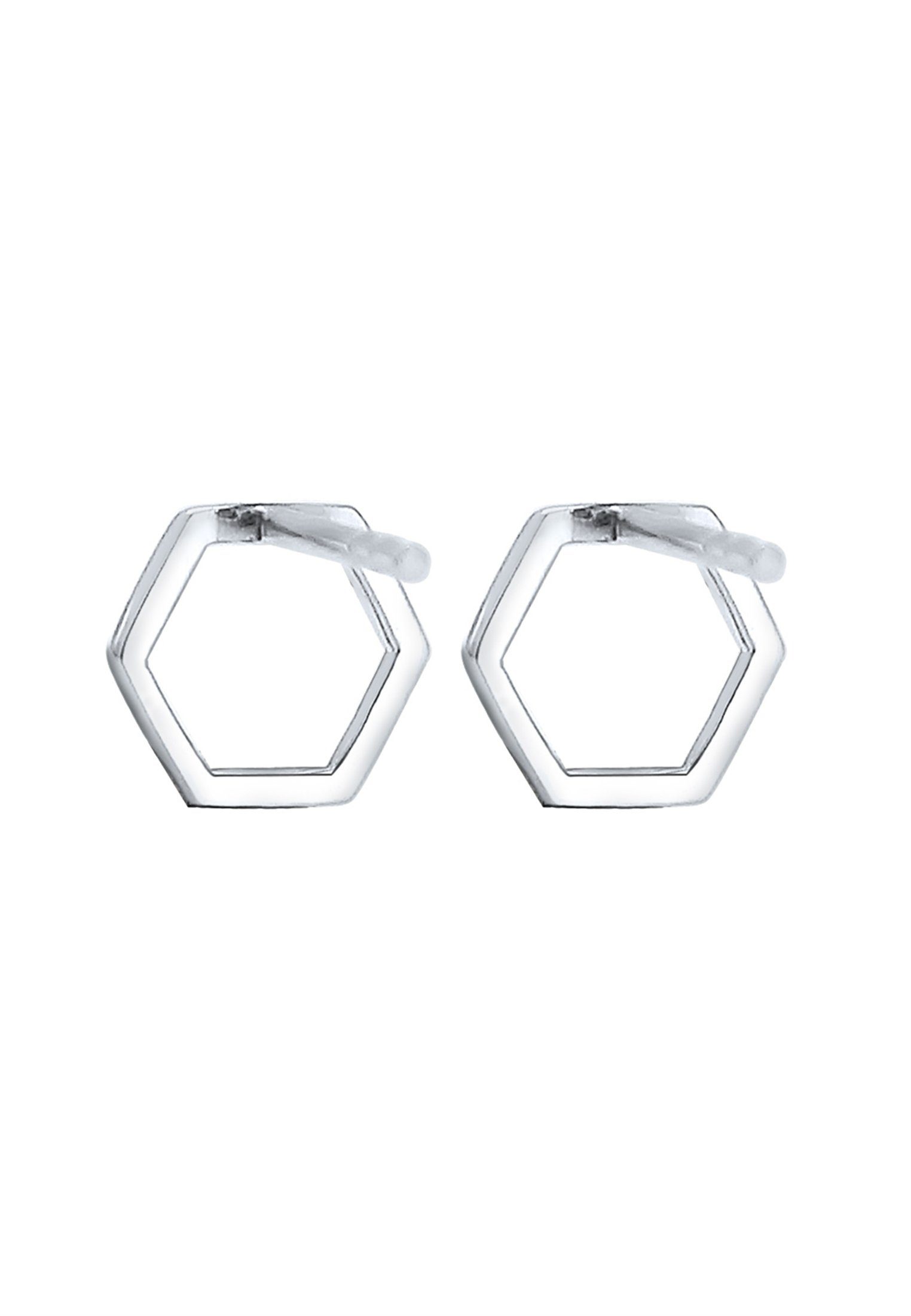 Geo Elli Geo, 925 Silber, Trend Minimal Ohrstecker Hexagon Paar Filigran Hexagon