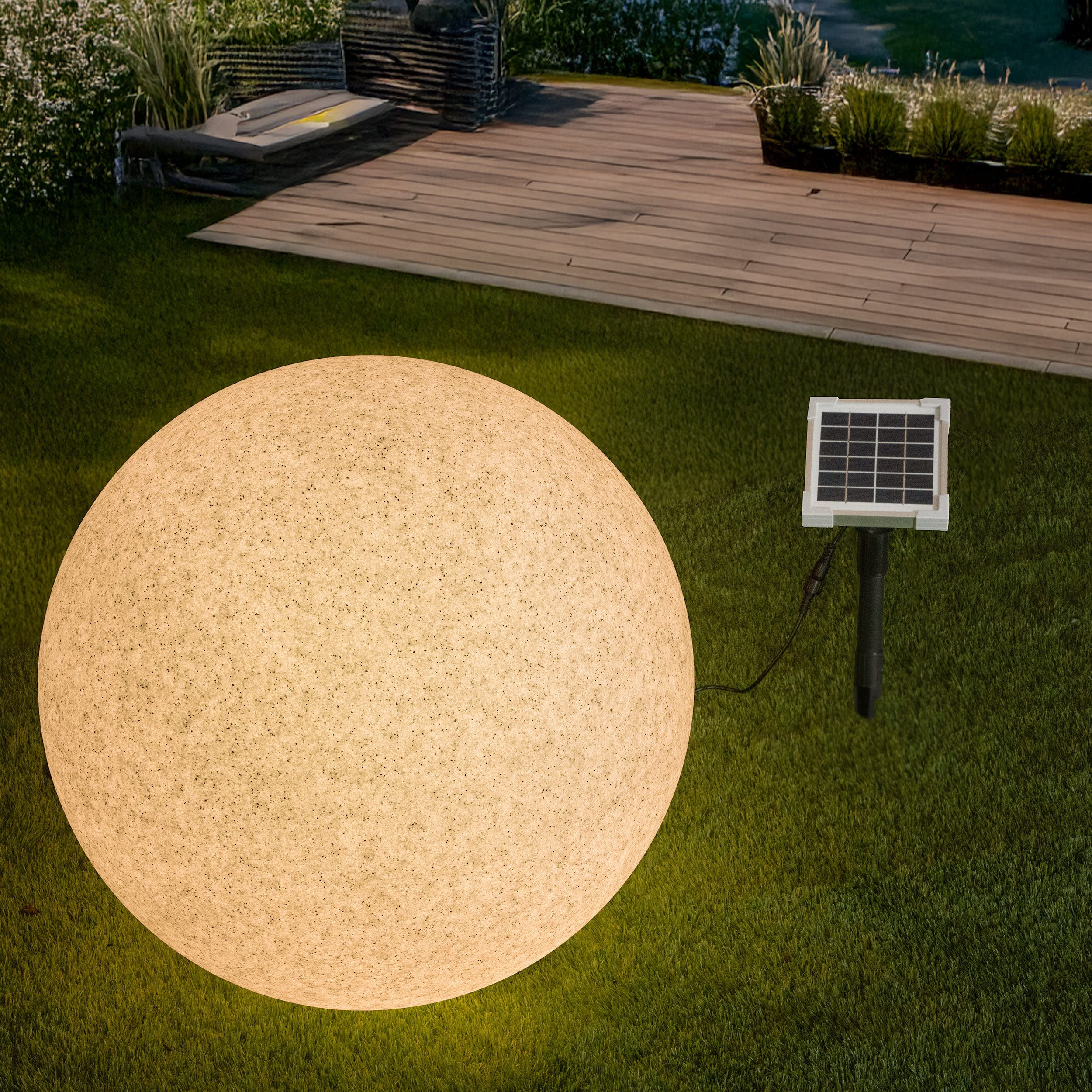 esotec LED Gartenleuchte Solar Stein-Leuchtkugel mit ext. Solarmodul Ø50cm multicolor 106119, LED fest integriert