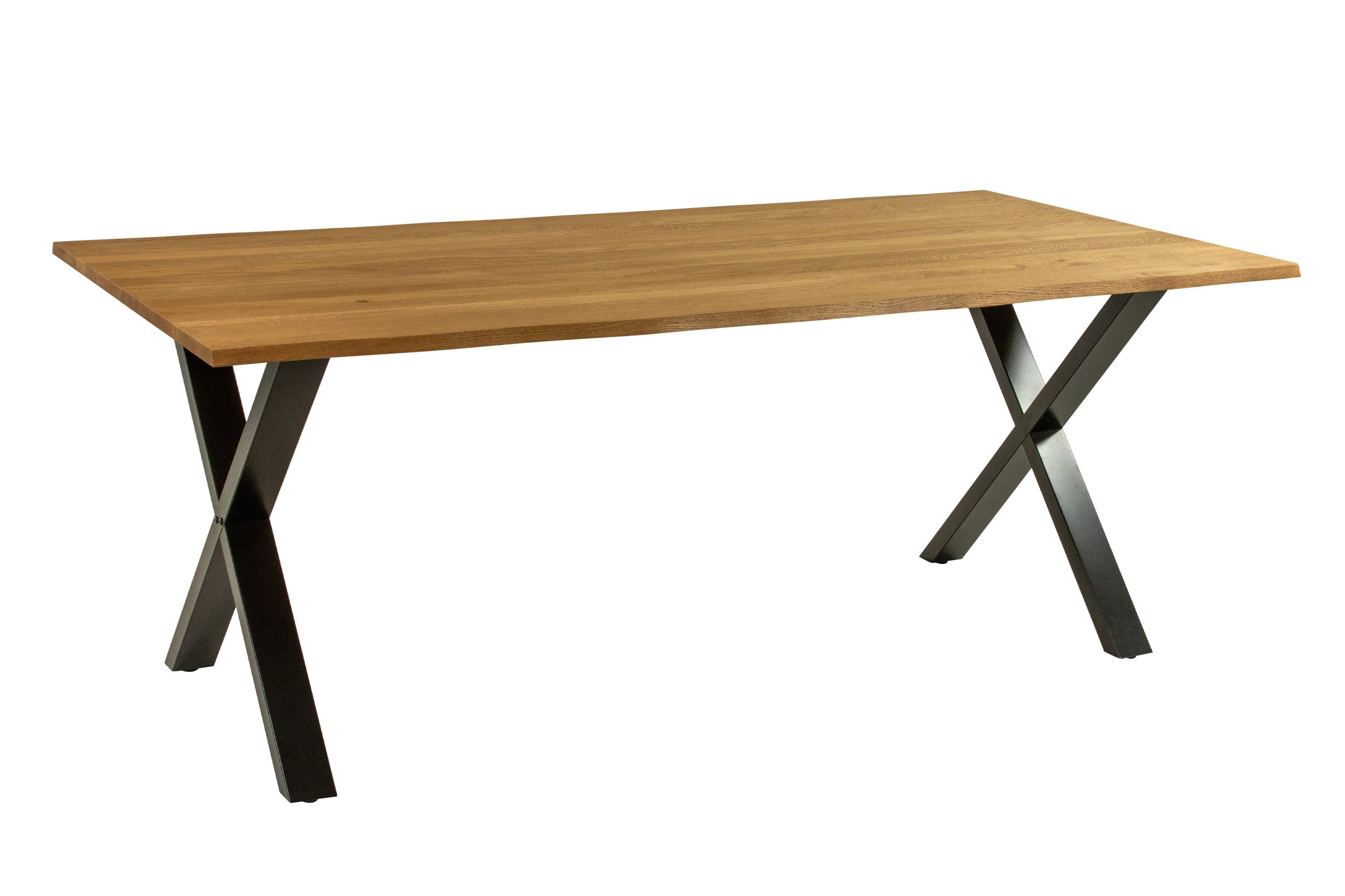 SAM® Esstisch Cati, massives Eichenholz, Baumkante, Metallgestell X-Form