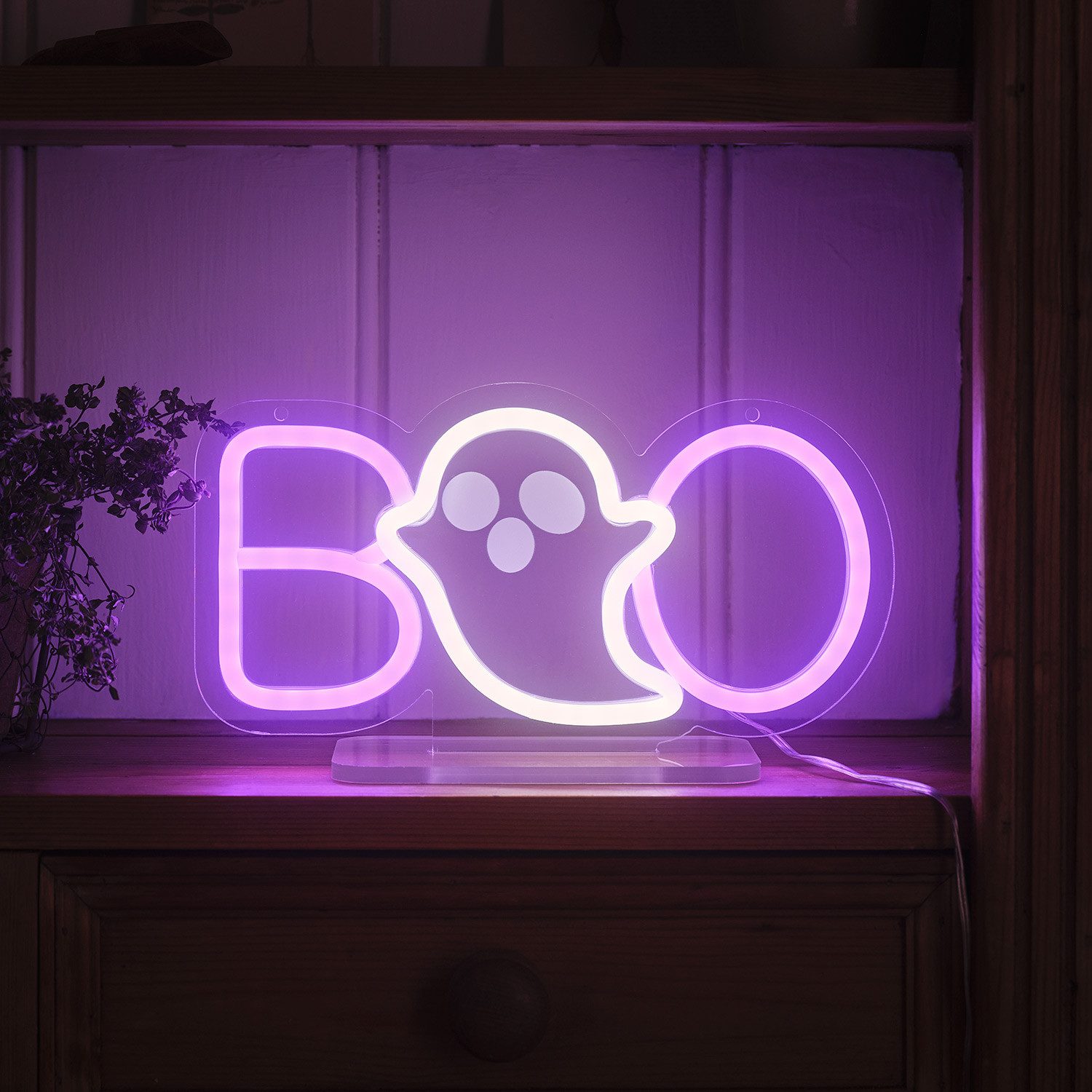 Lights4fun LED Dekolicht Neon Tischlampe Boo