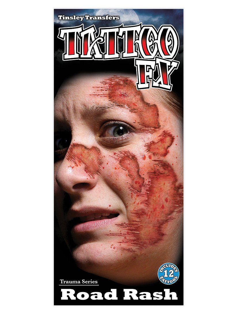 Tinsley Theaterschminke Wunde Gesicht Klebetattoo - für Halloween Kostüm, Temporäres Effekt-Tattoo in beeindruckend realistischer Hollywood-Qua