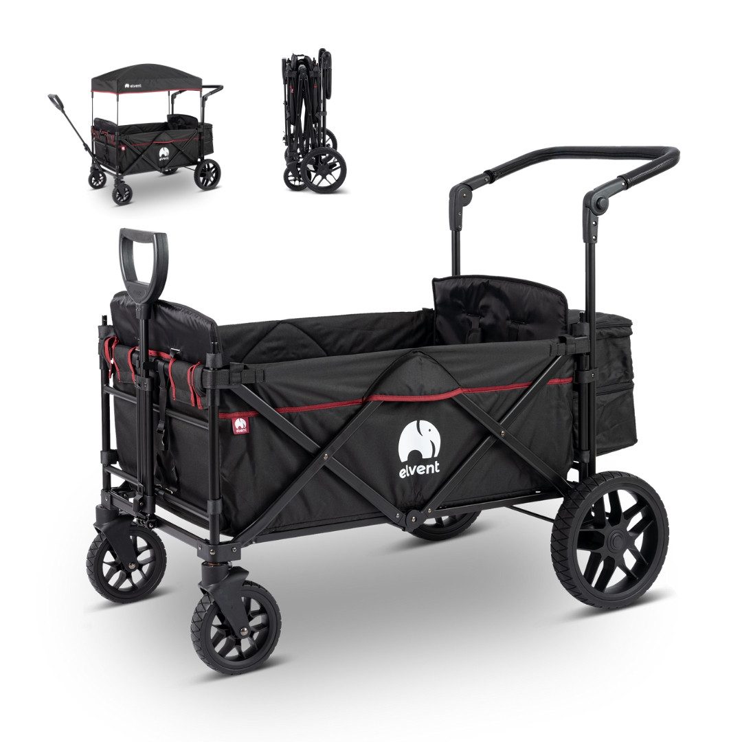 elvent Bollerwagen AllRounder Premium, Kompakt faltbar, Für Familien mit 1-2 Kindern, Viel Platz für Gepäck